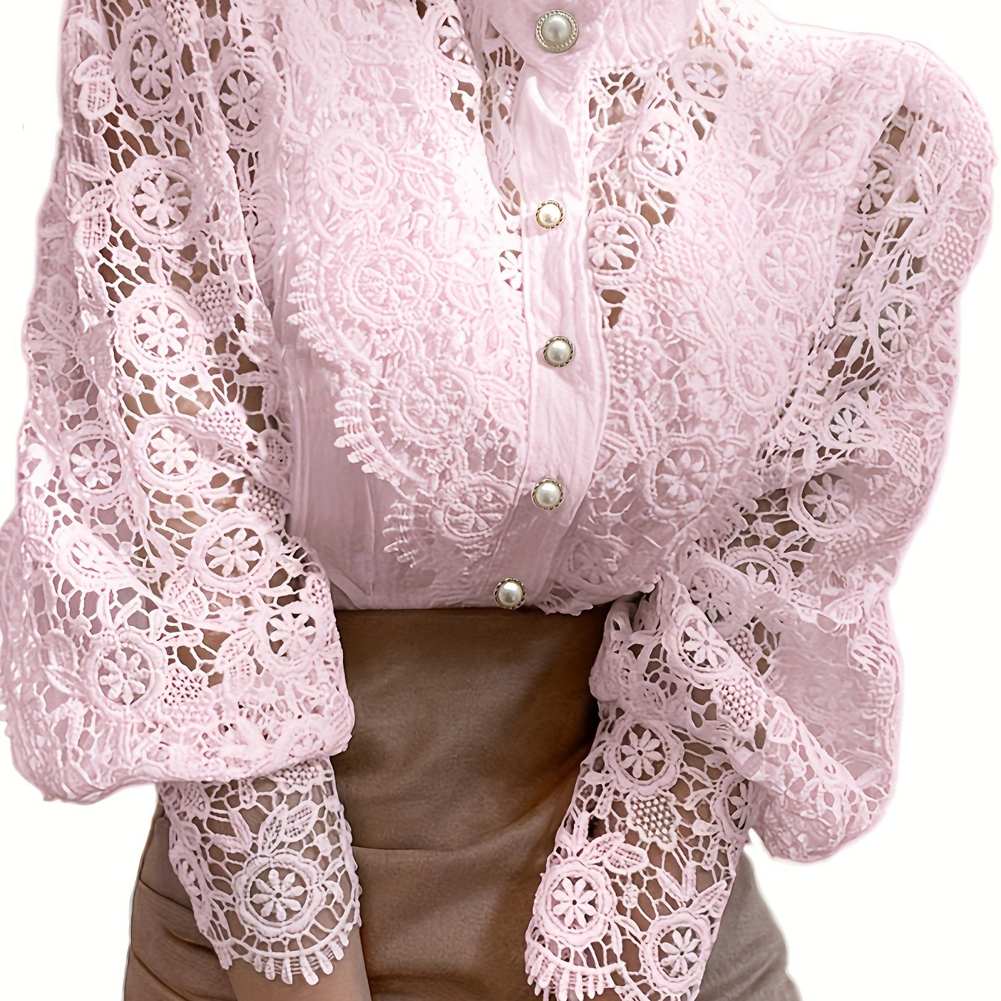 Elegant Women's Pleated Blouse with Sheer Lace