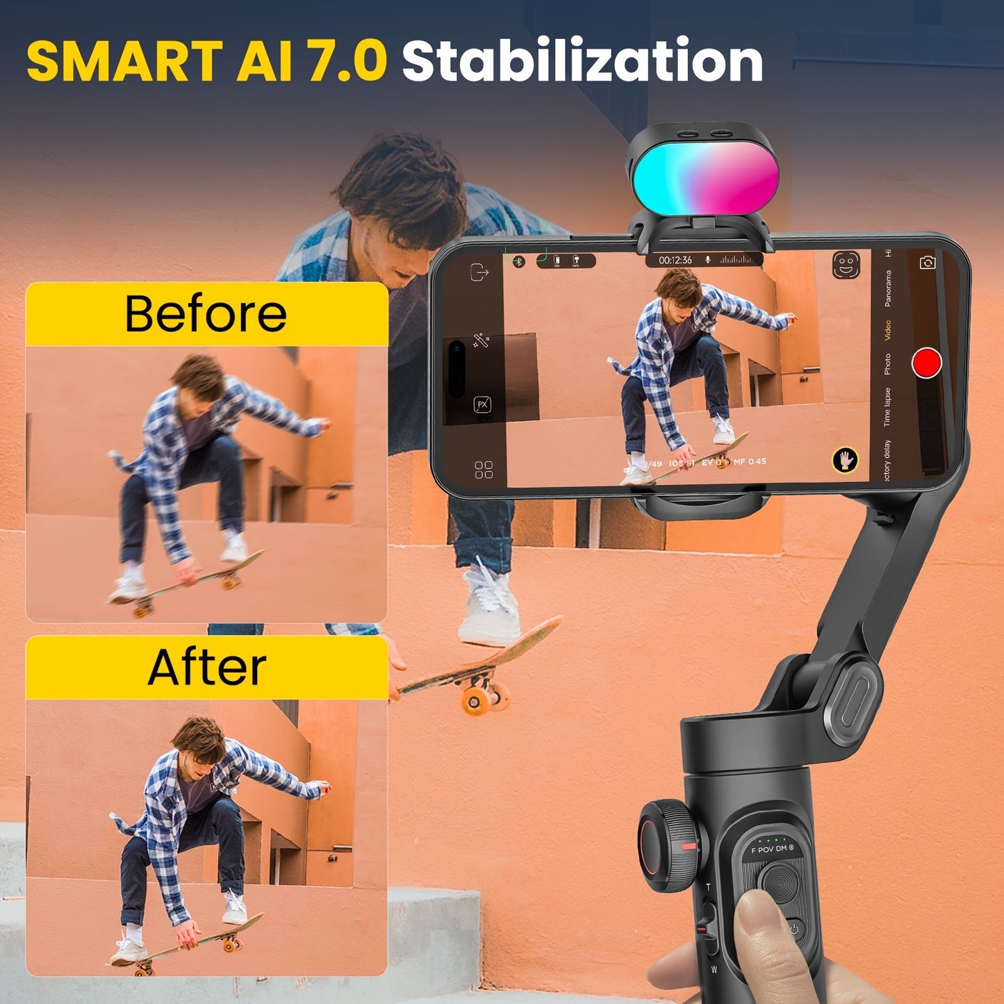 Smart XE Combo1: 3-Axis Phone Gimbal & Video Stabilizer Kit with RGB Fill Light