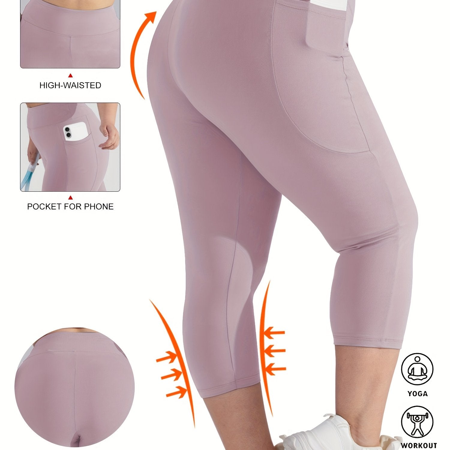 Women's High-Waist Crescent Moon Pocket Capri Leggings
