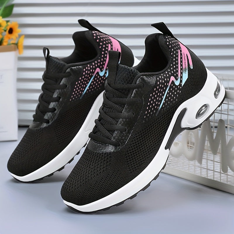 Women's Lightweight Breathable Knit Sneakers with Air Cushioning, Soft High Elastic Fabric, Slip-Resistant & Durable PVC Sole, Comfortable for Casual Outdoor Wear All Seasons, Ladies Sneakers
