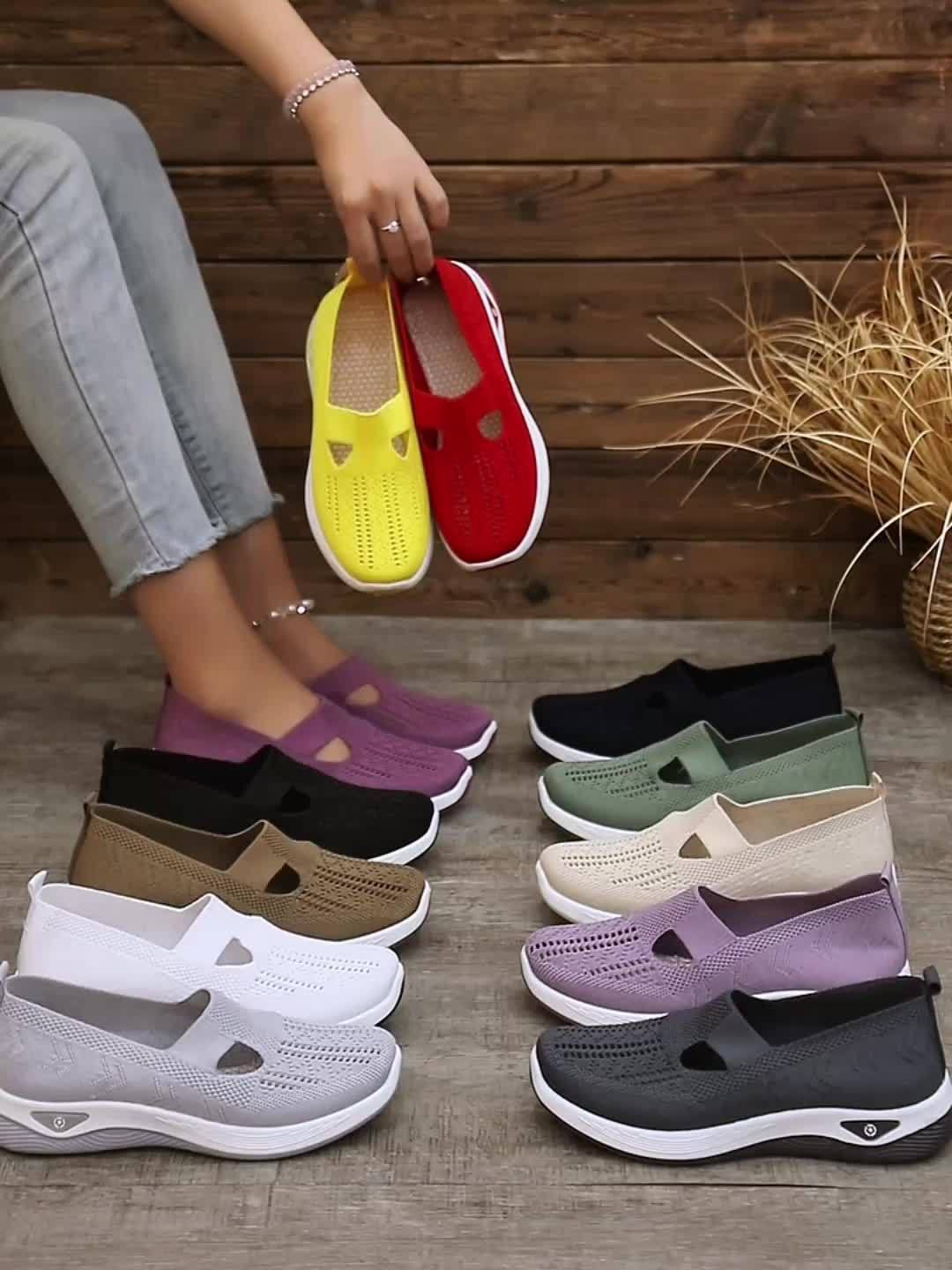 Women's Breathable Slip-On Sneakers - Lightweight Knit Casual Shoes with Arch Support, Machine Washable & All-Season Comfort, Multi-Color