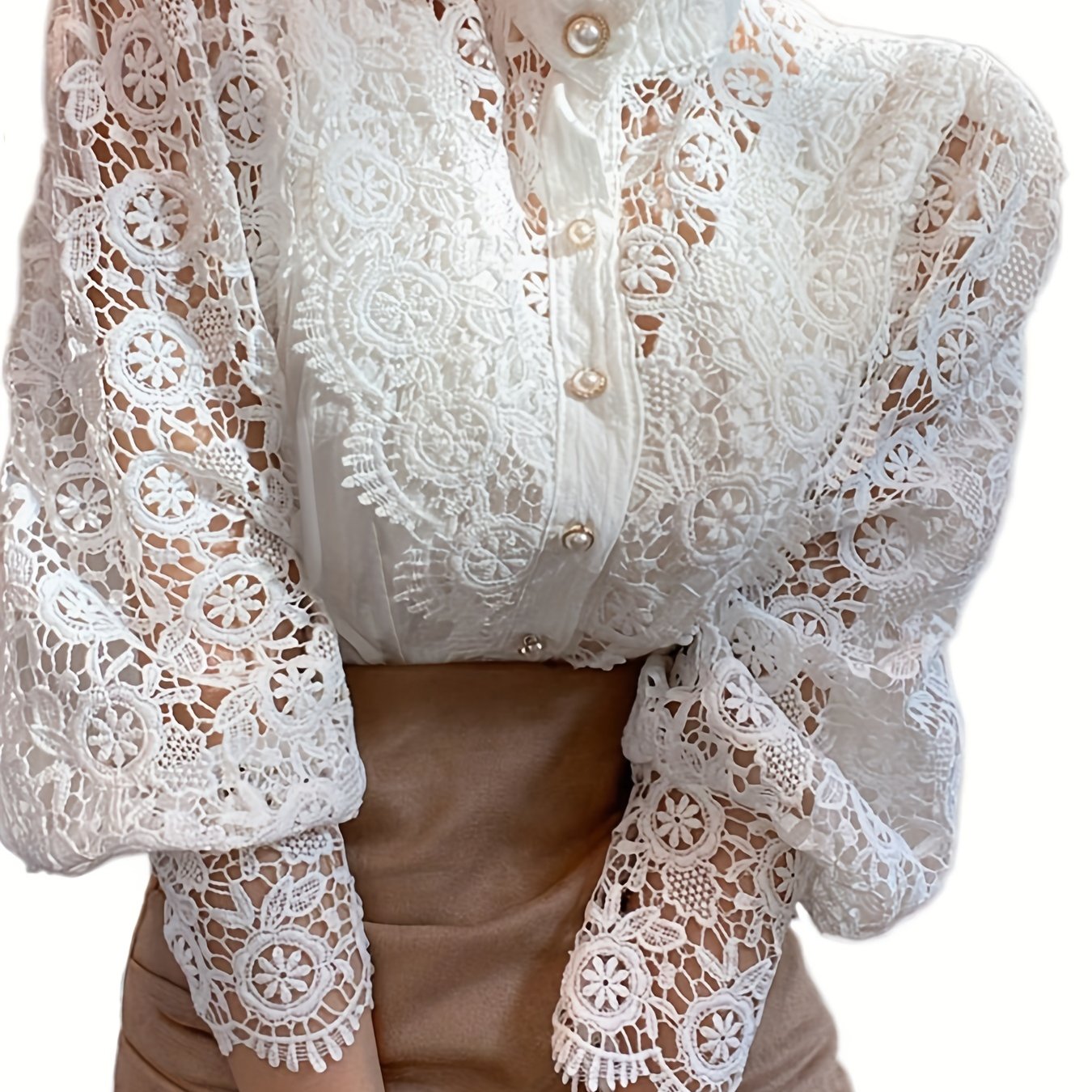 Elegant Women's Pleated Blouse with Sheer Lace