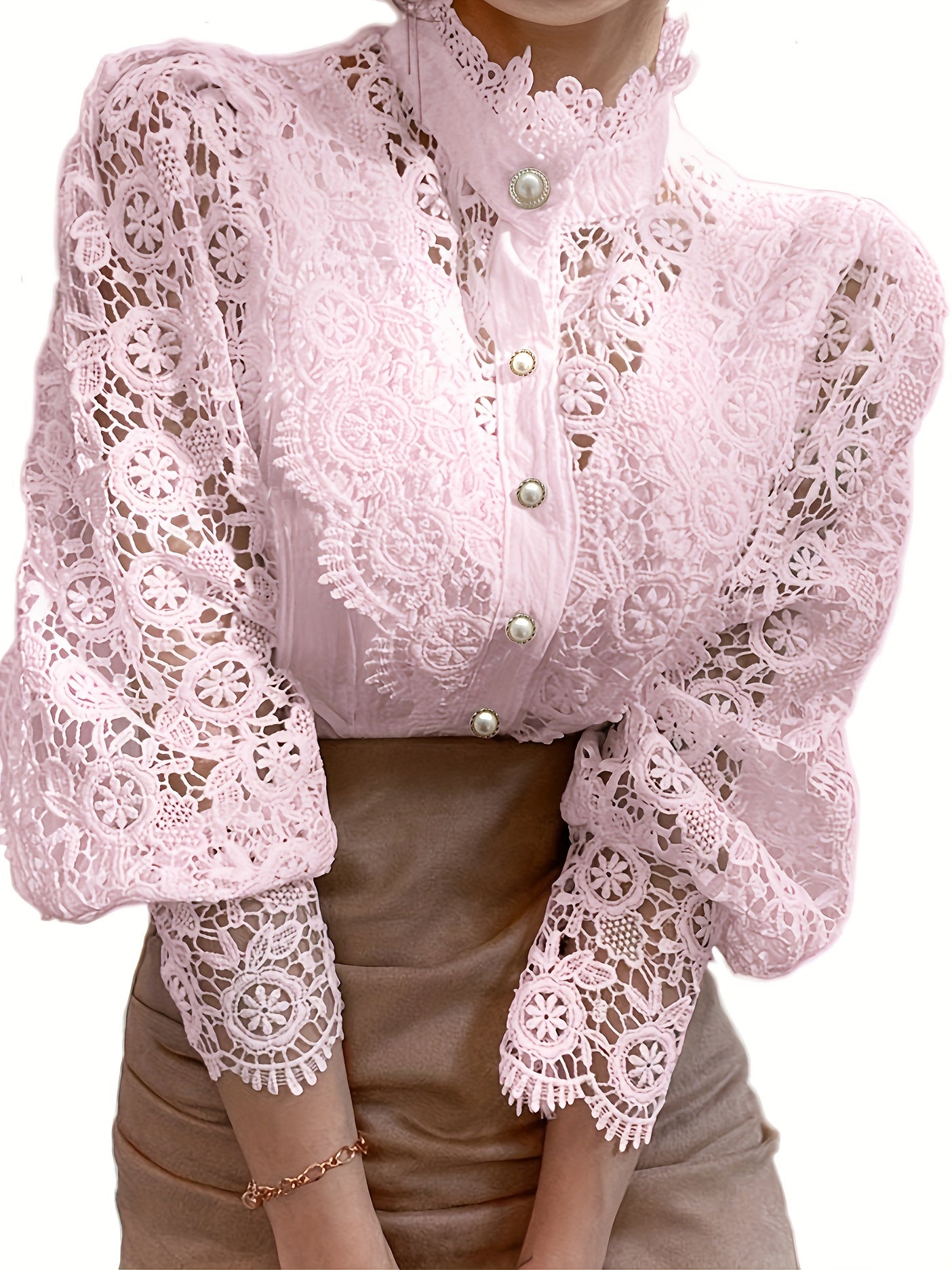 Elegant Women's Pleated Blouse with Sheer Lace