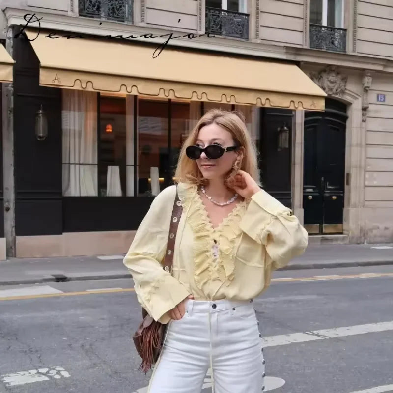 Bead Women's Denim Jean Loose High Waisted Pockets Zipper All-match Straight Leg Trouser Female 2025 Y2k Street Lady Outwear
