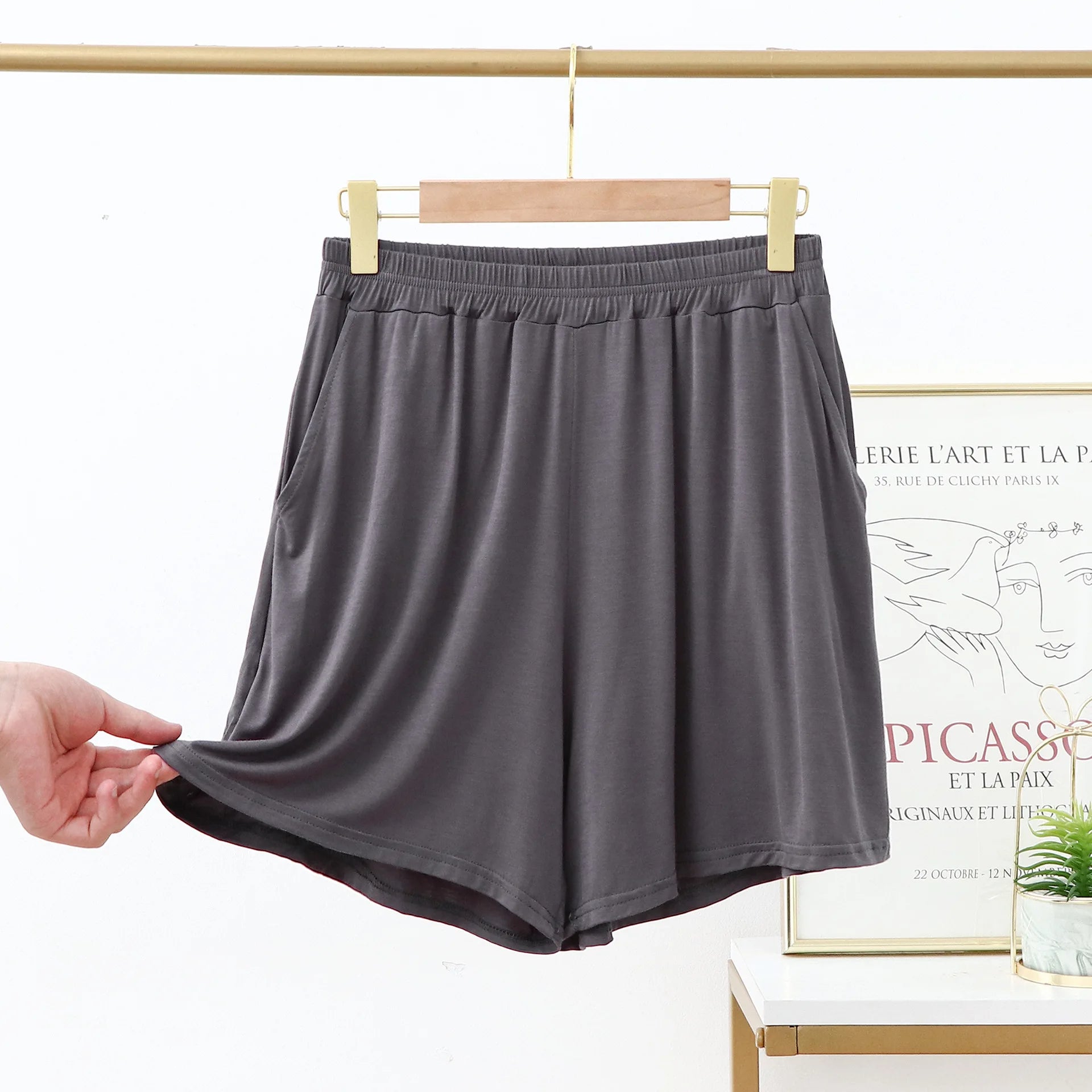Large size Modal Pocket Shorts High stretch Summer Thin wide leg Short pants Homewear Loose pants over the knee XL to 6XL