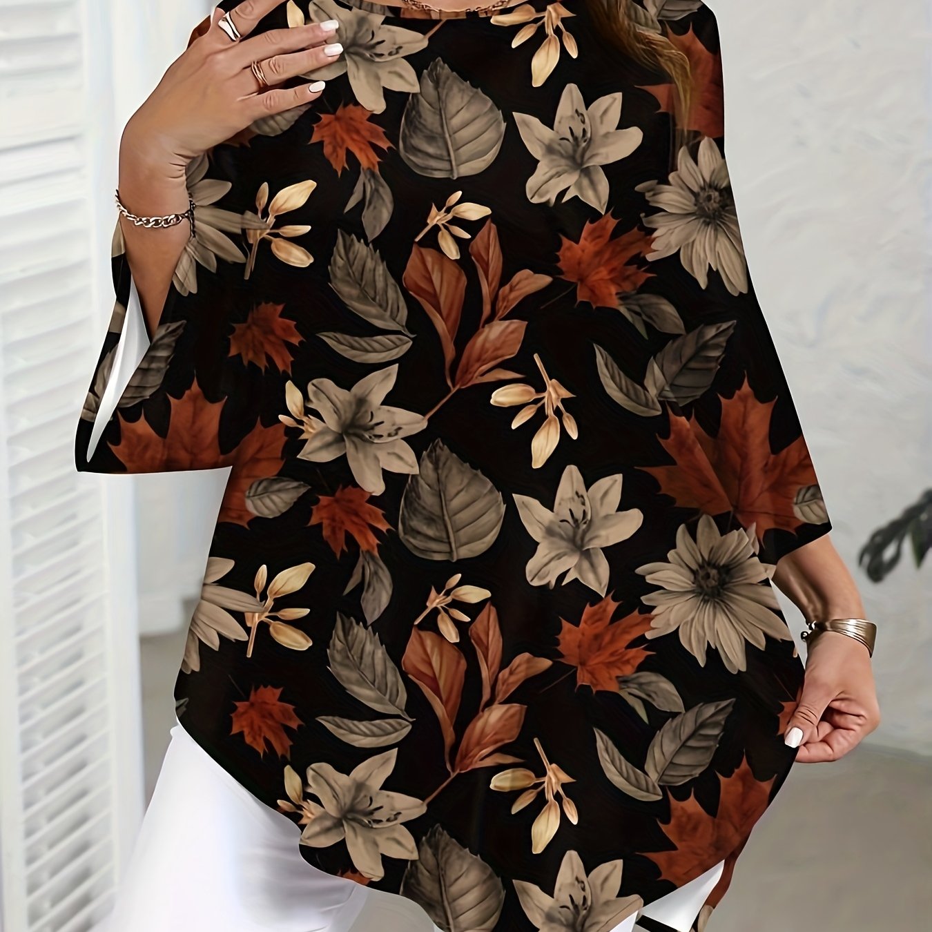 Elegant Plus Size Women's Floral Print Blouse