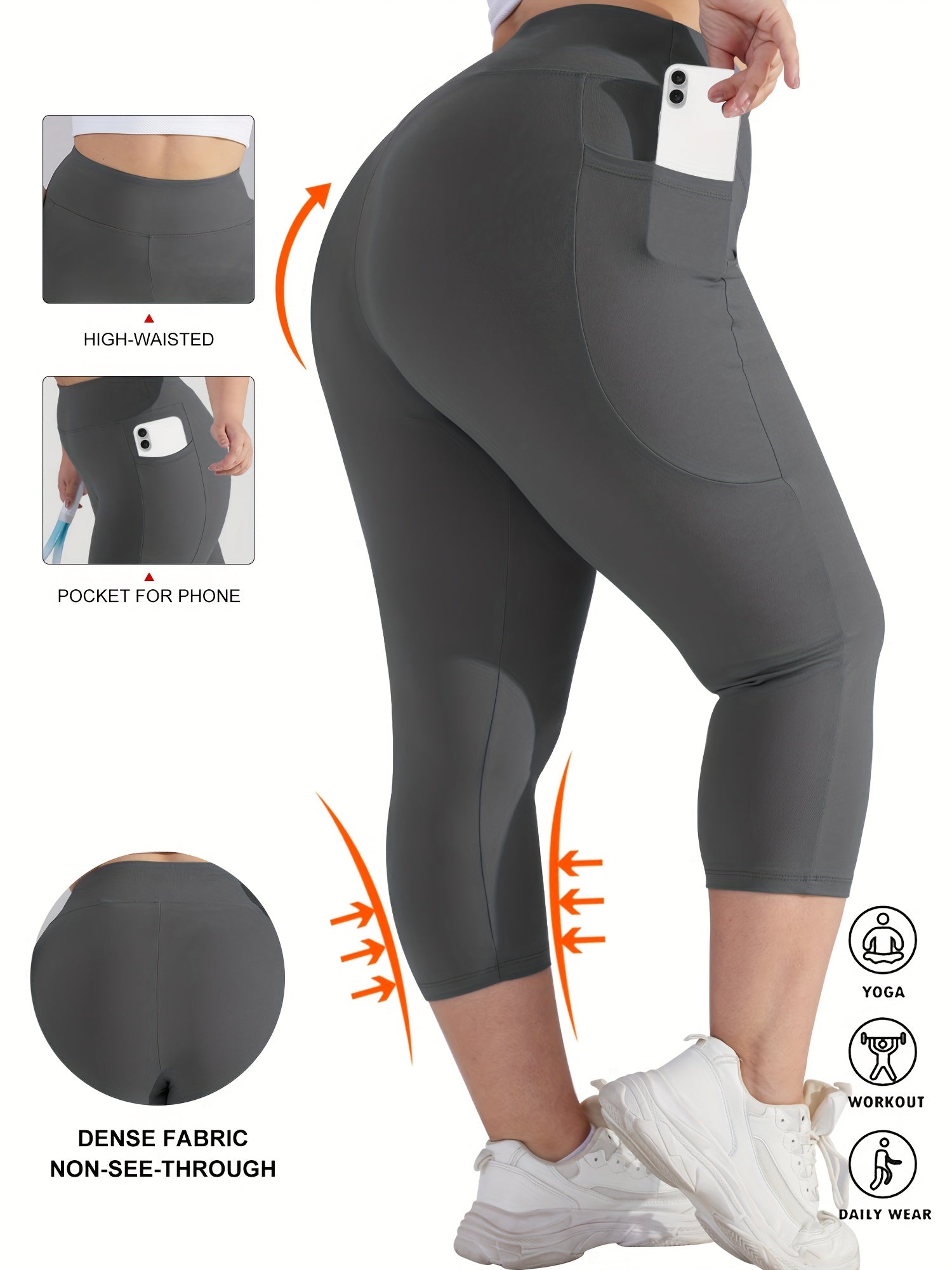 Women's High-Waist Crescent Moon Pocket Capri Leggings