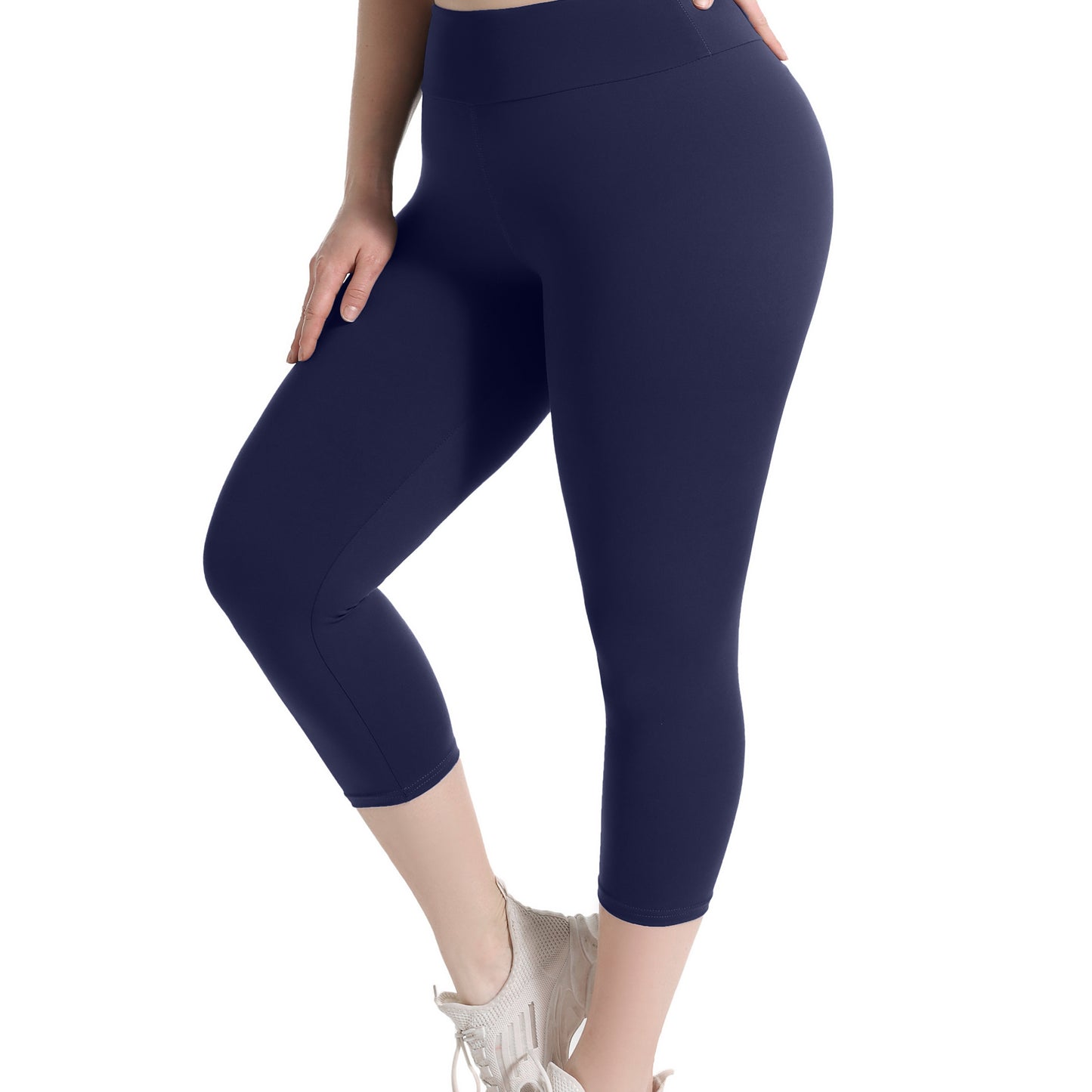 Women's Plus Size Capri Leggings, High Waist Tummy Control