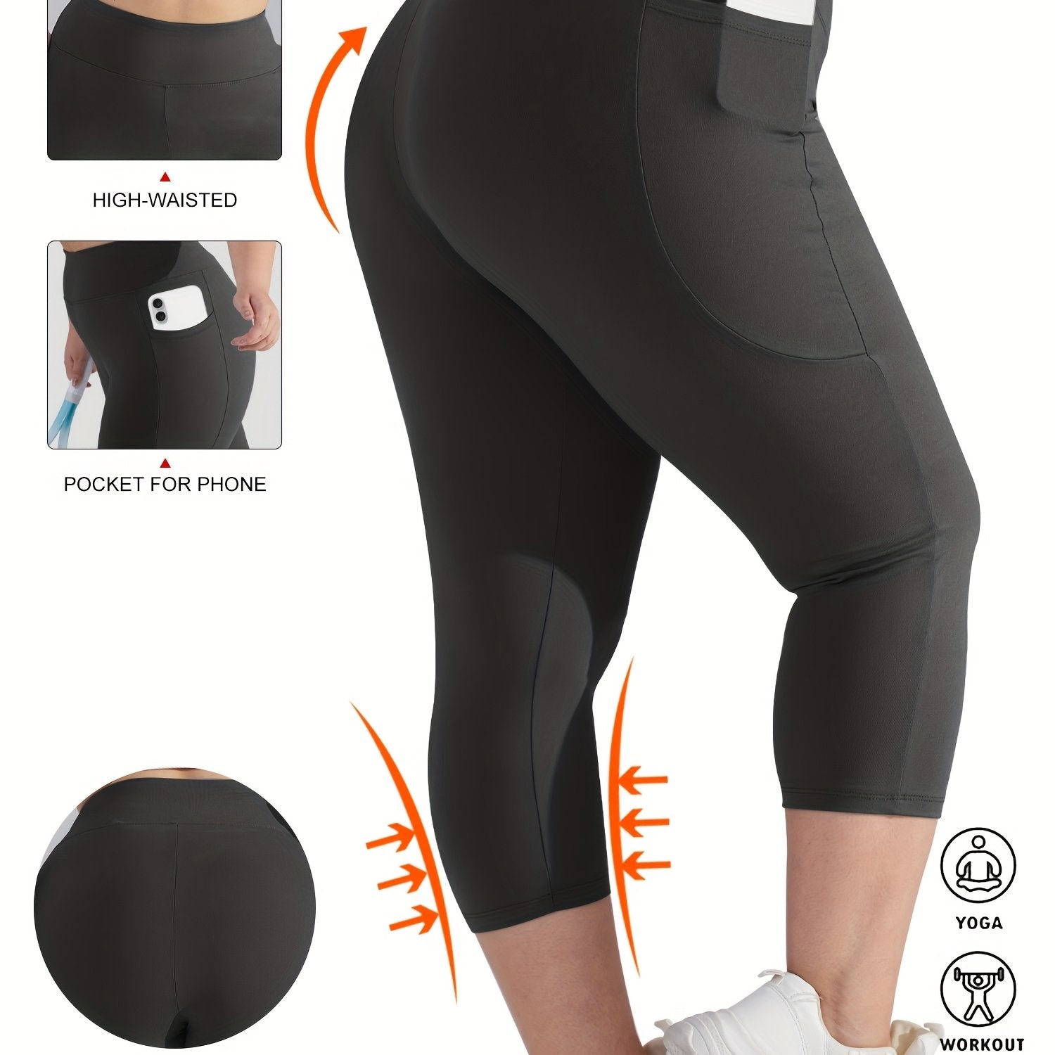 Women's High-Waist Crescent Moon Pocket Capri Leggings