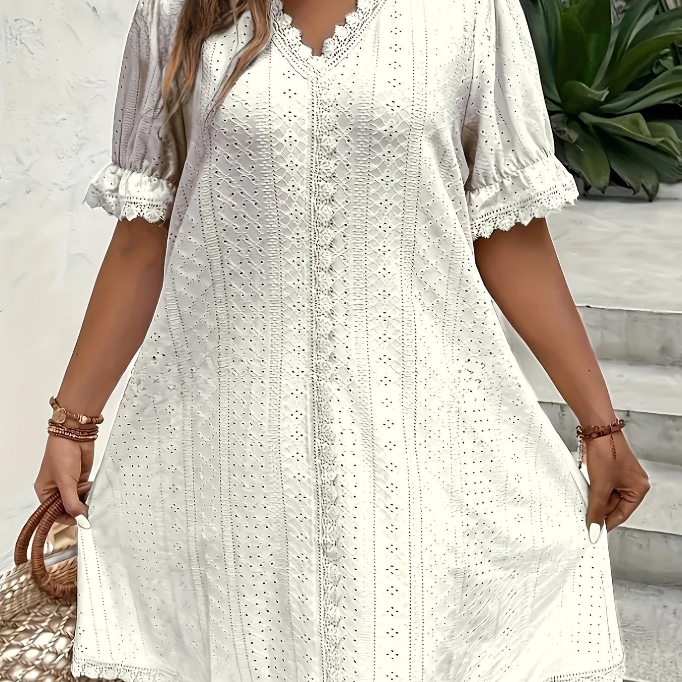 Elegant V-Neck Plus Size Women's Dress