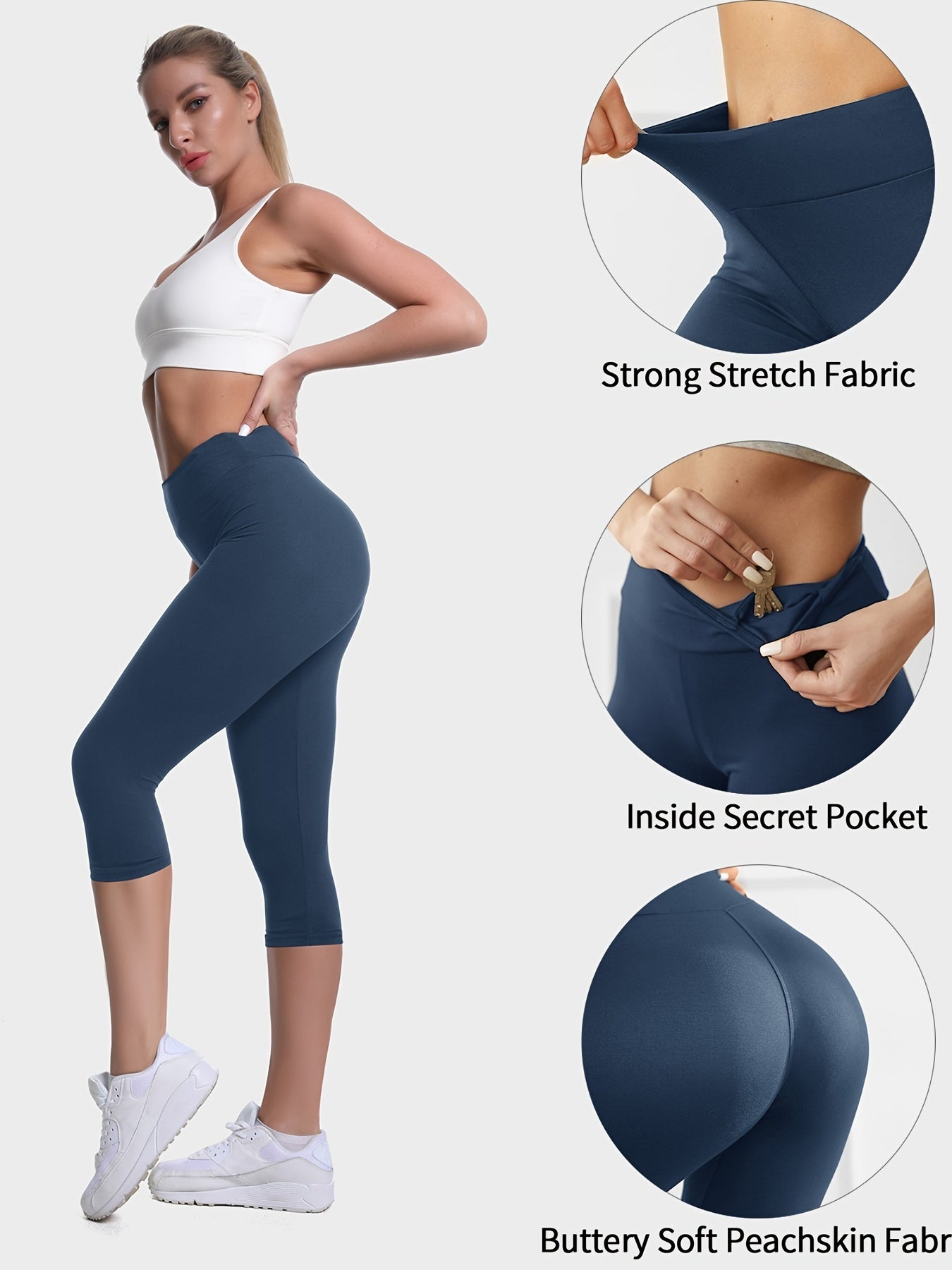 Women's Plus Size Capri Leggings, High Waist Tummy Control