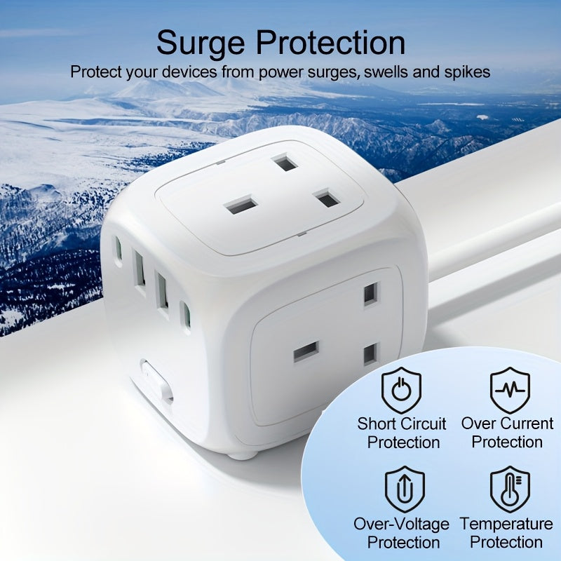 New Power Board, Cube Shape, 3-Outlet, 1 Main Switch