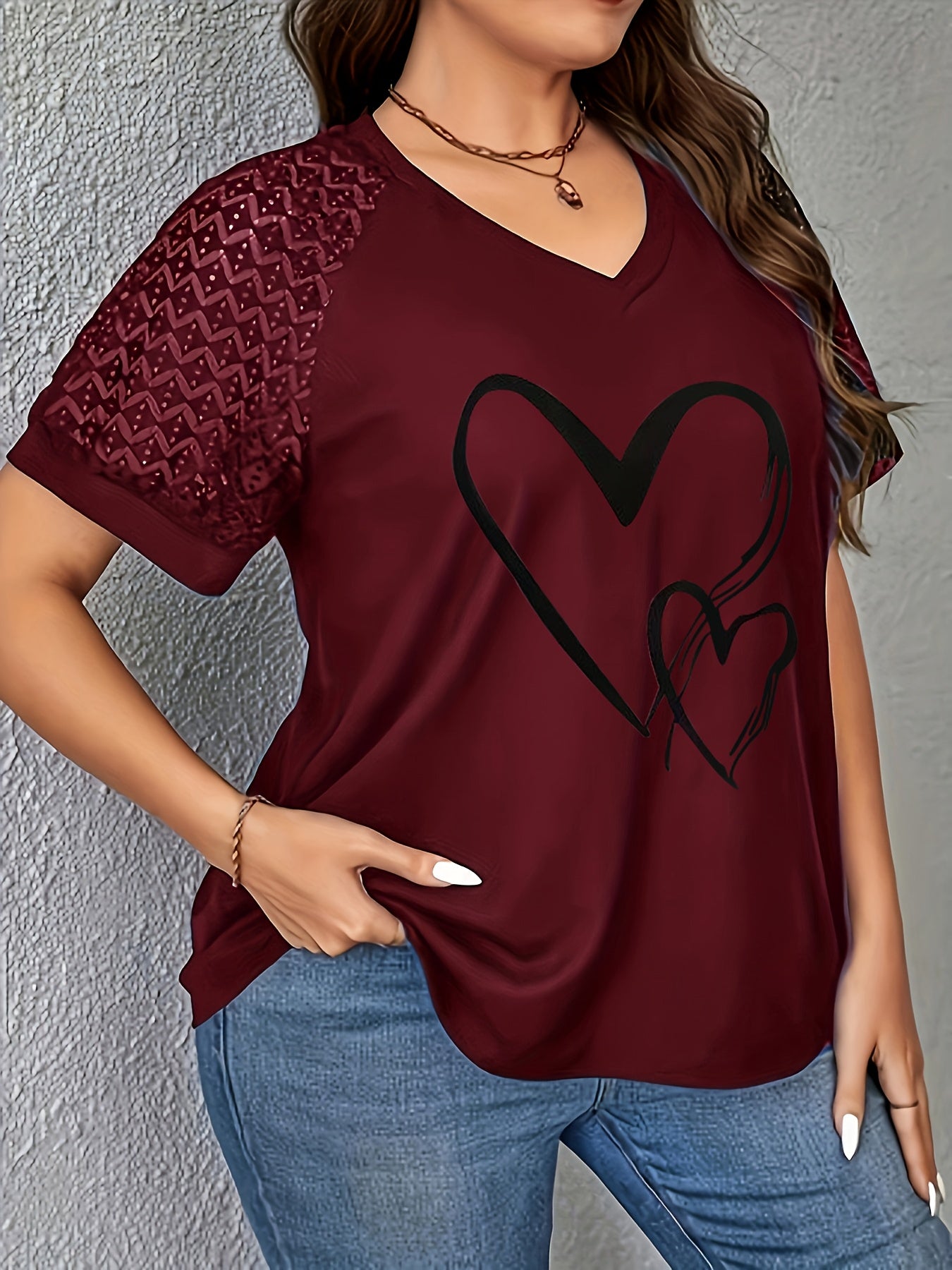 Floral Heart Design with Leopard Print, T Shirts for Women