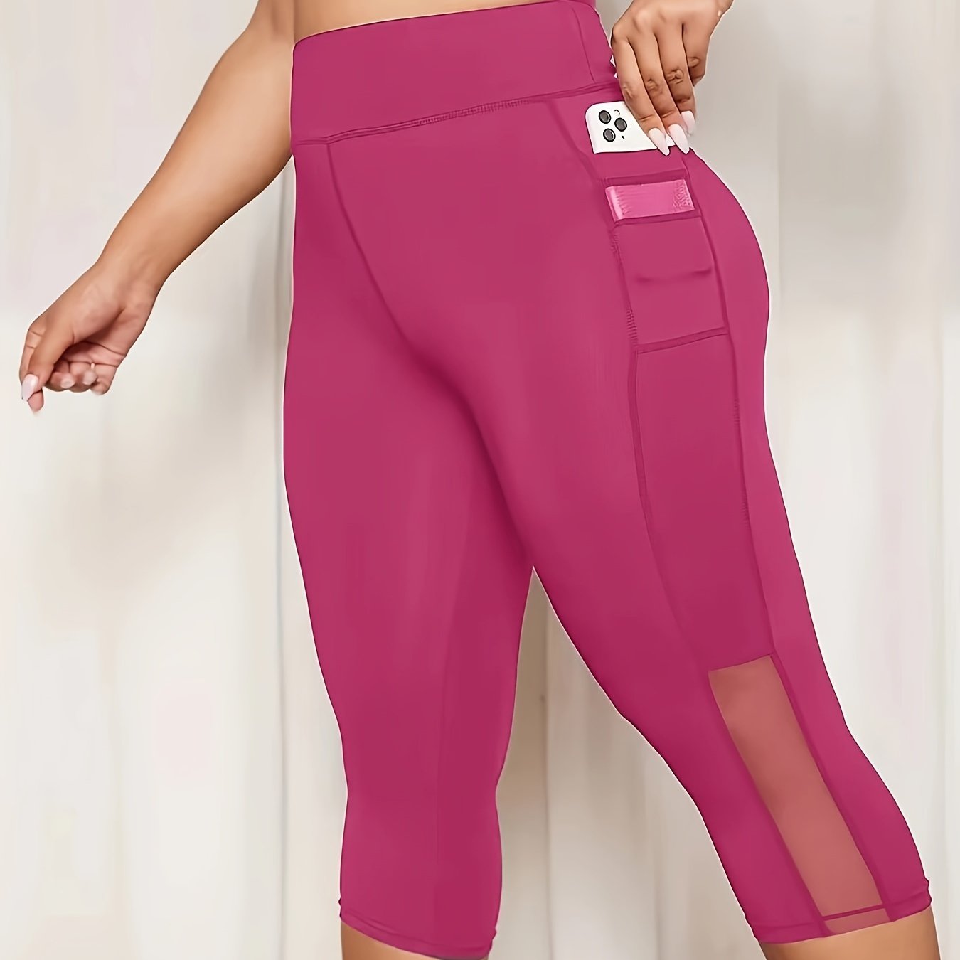 Plus Size Mesh Seven-Split Pants with Pockets