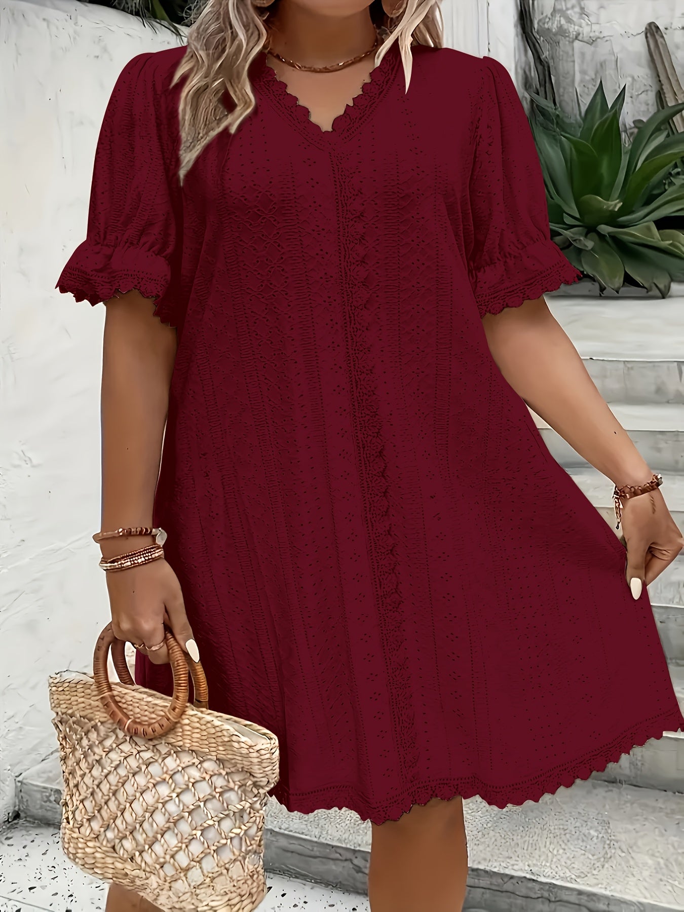 Elegant V-Neck Plus Size Women's Dress