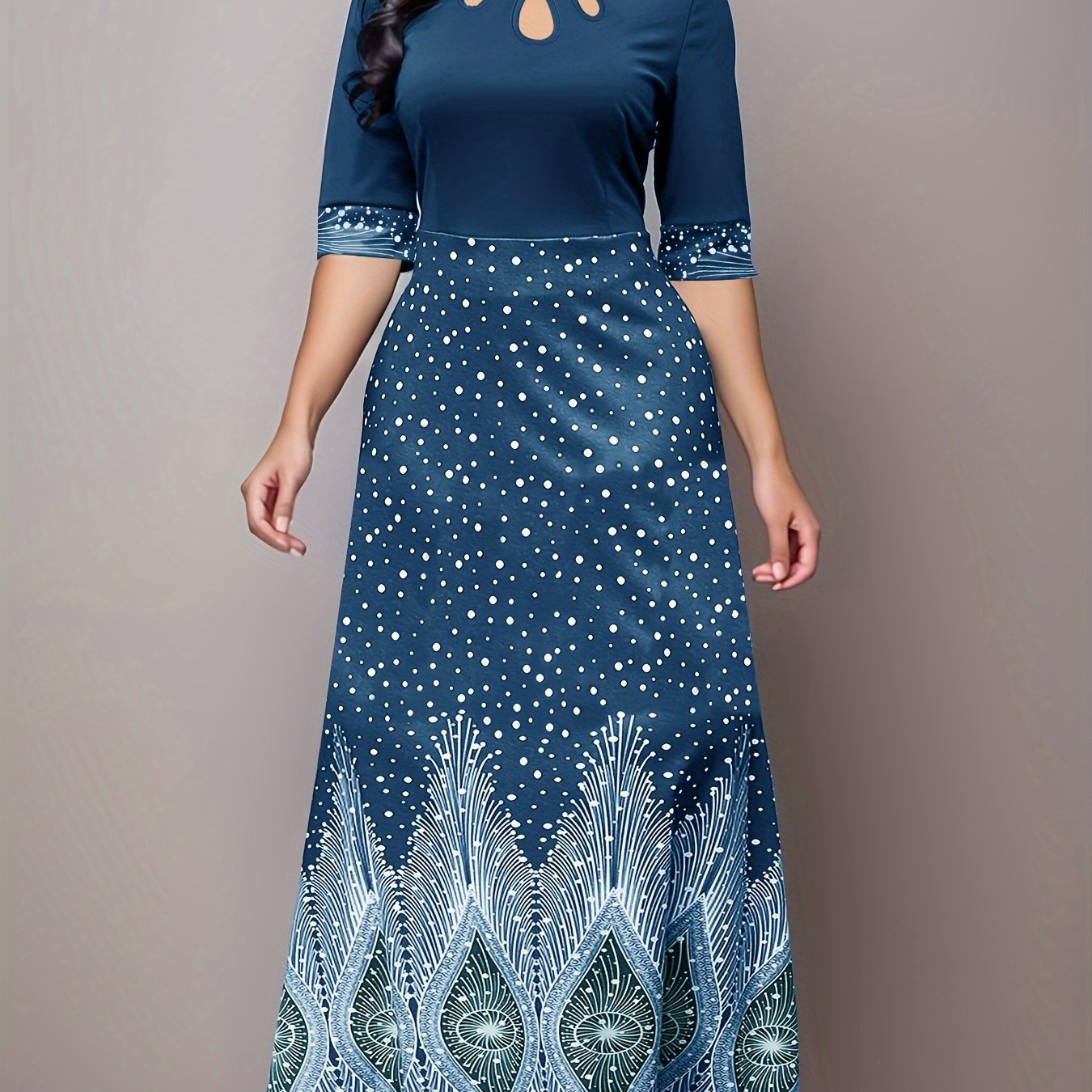 Elegant Floral Print Cut Out Party & Banquet Dress