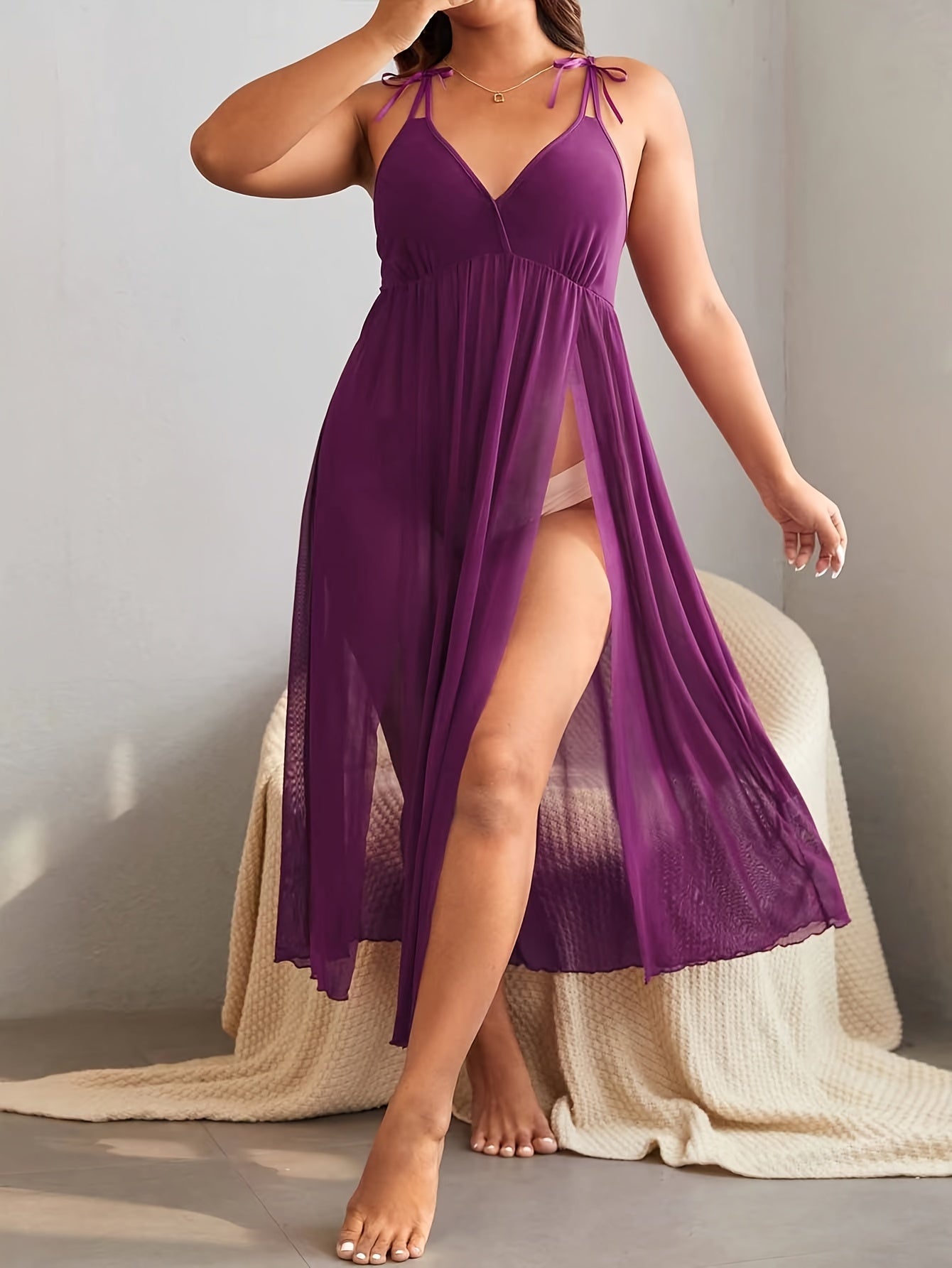 Large Size Women's Mesh Strap Skirt, Nighties