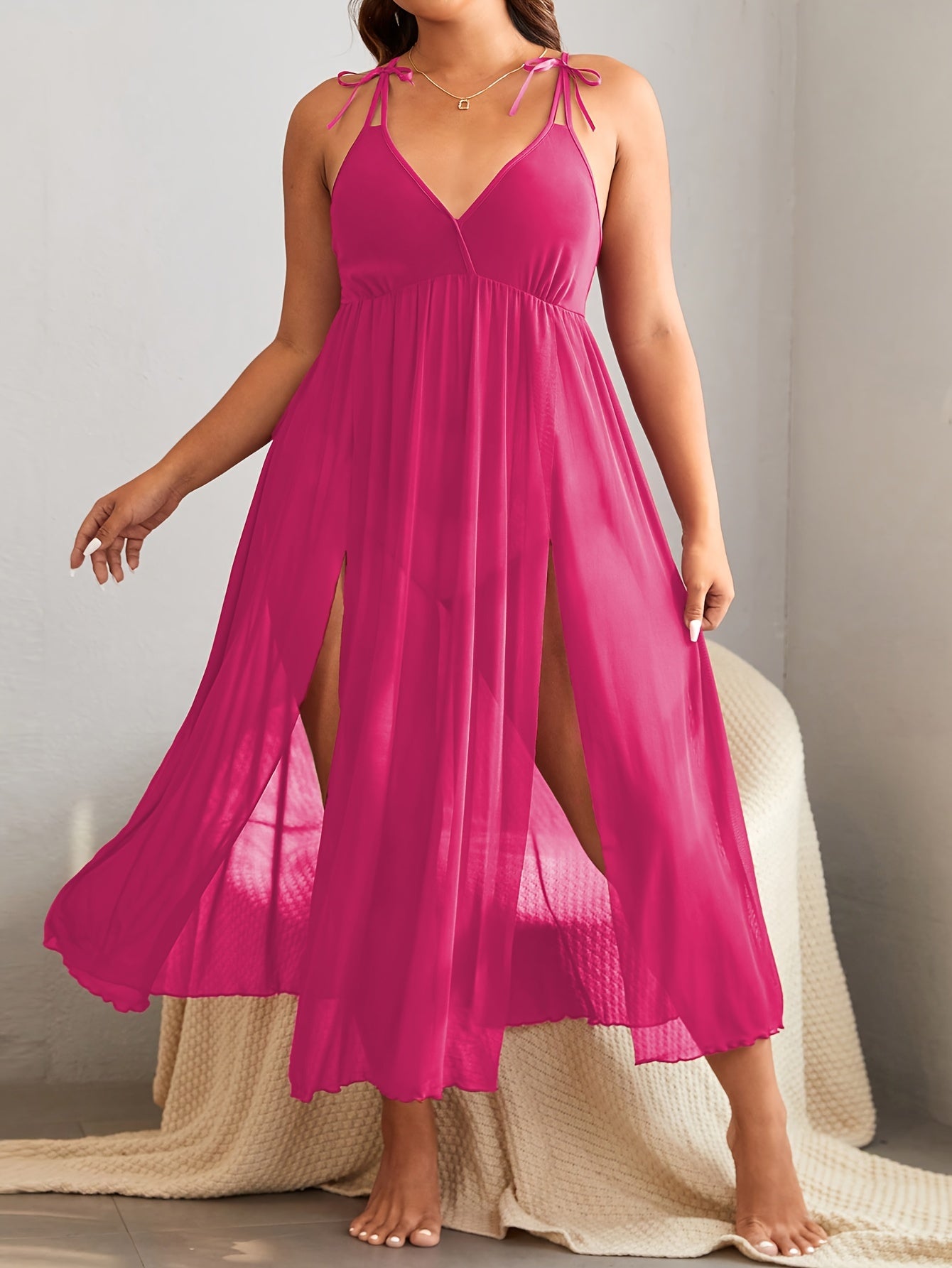 Large Size Women's Mesh Strap Skirt, Nighties