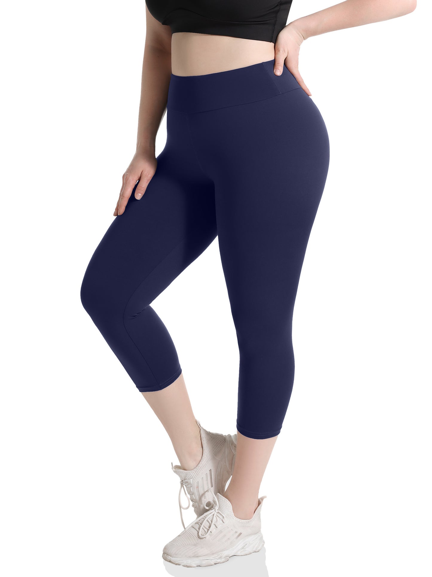 Women's Plus Size Capri Leggings, High Waist Tummy Control