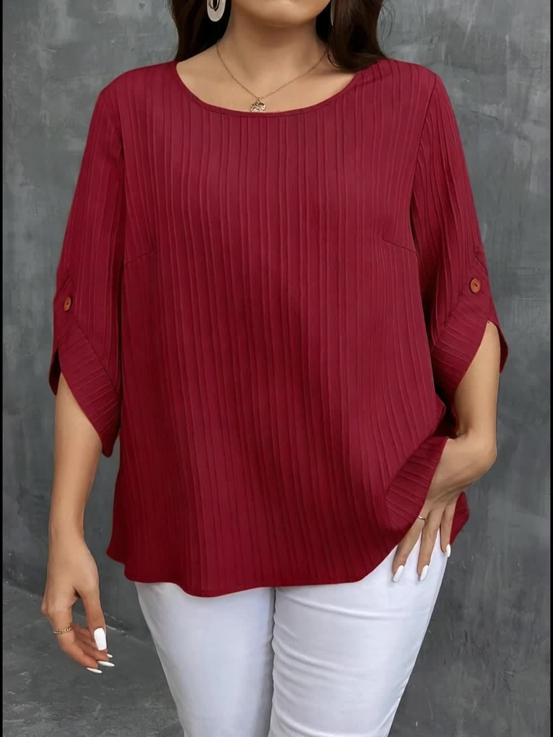 Women's Plus Size Button-Up Blouse , Short Sleeve
