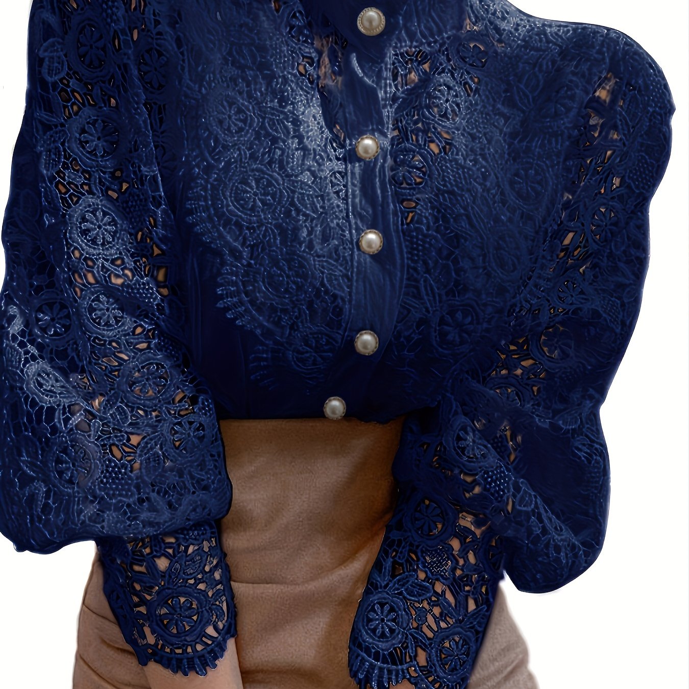 Elegant Women's Pleated Blouse with Sheer Lace