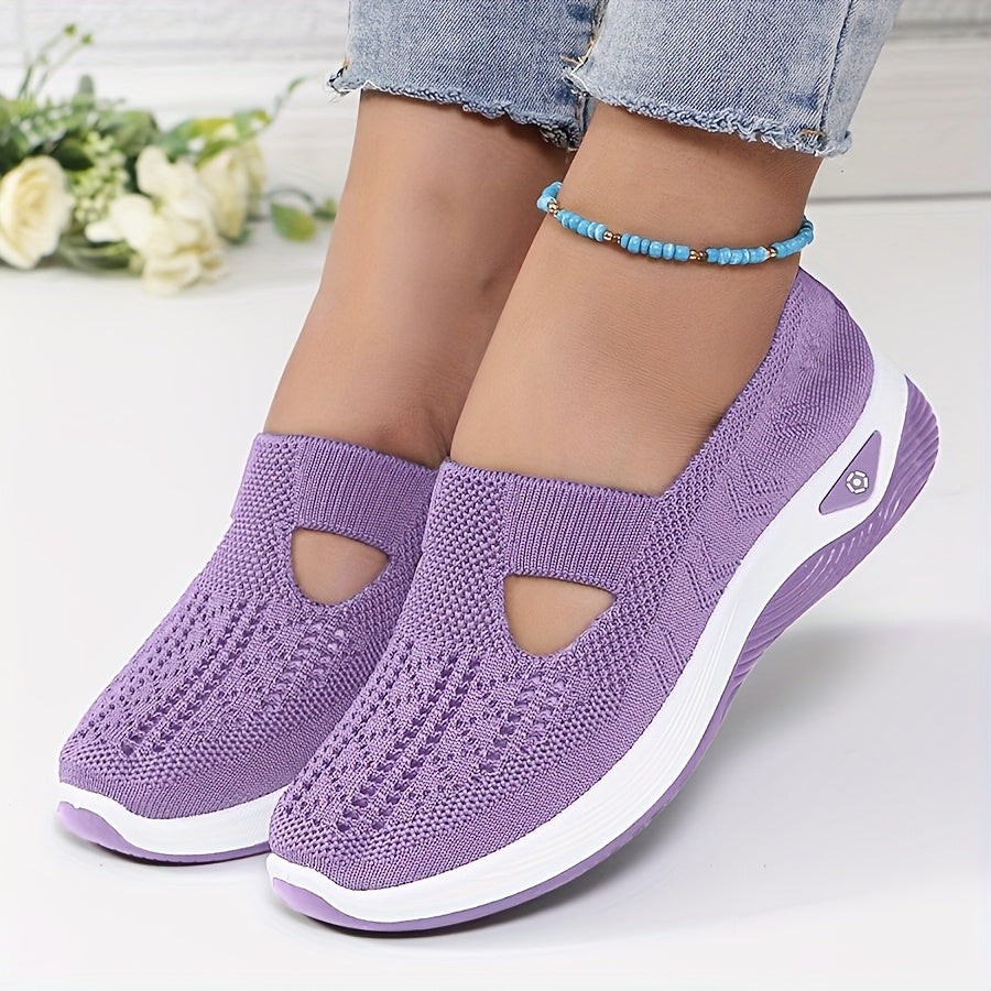 Women's Breathable Slip-On Sneakers - Lightweight Knit Casual Shoes with Arch Support, Machine Washable & All-Season Comfort, Multi-Color