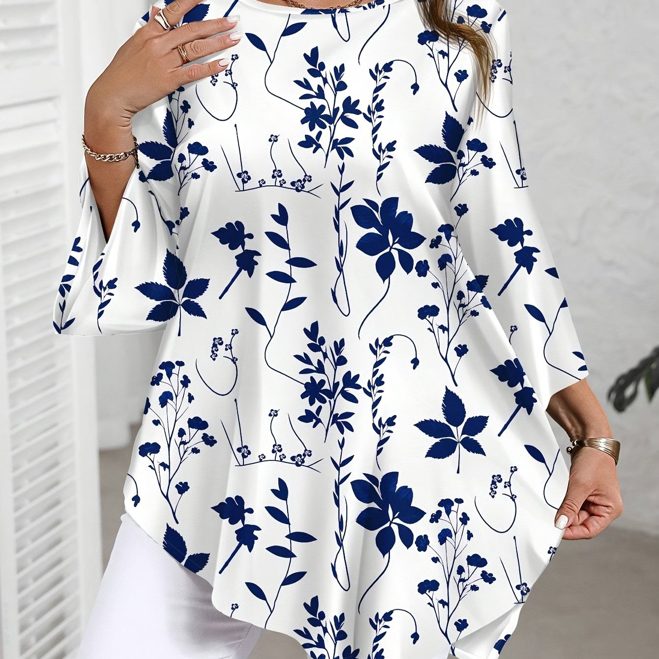 Elegant Plus Size Women's Floral Print Blouse