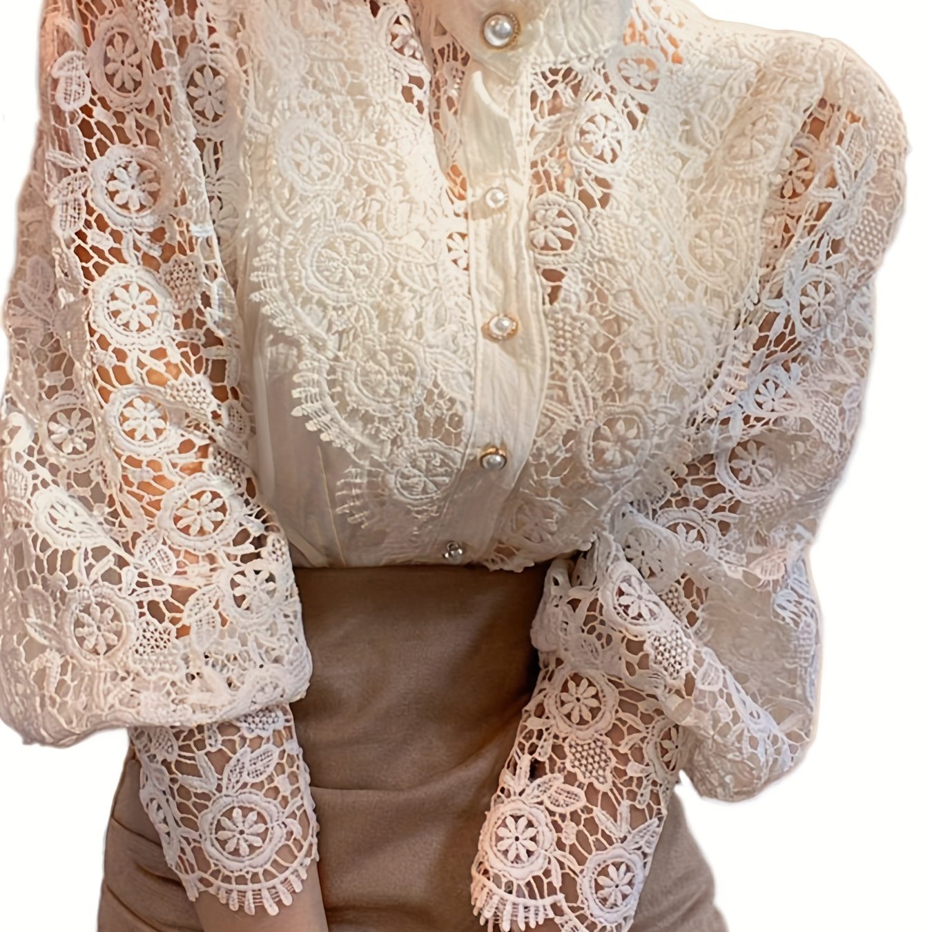 Elegant Women's Pleated Blouse with Sheer Lace
