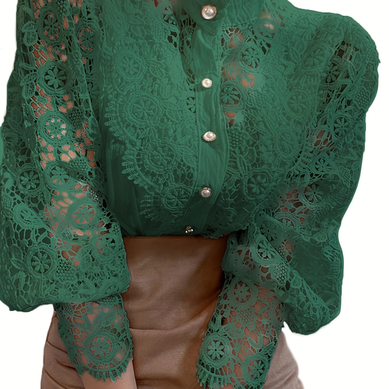 Elegant Women's Pleated Blouse with Sheer Lace