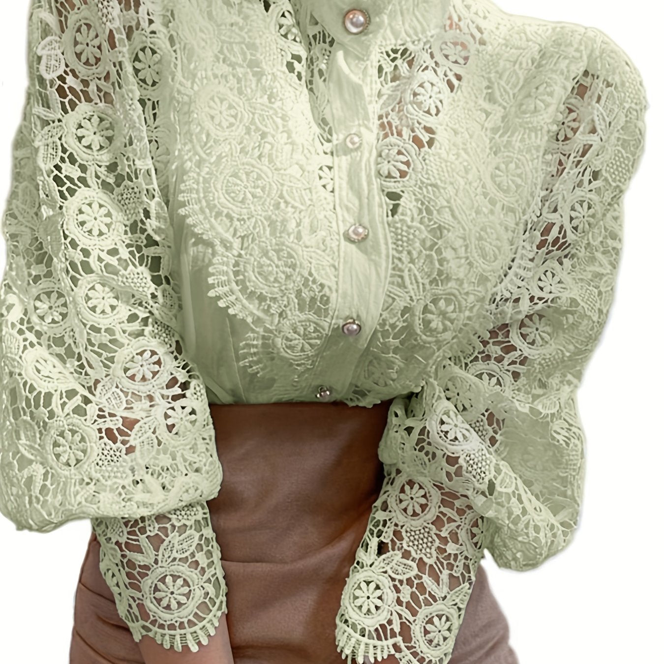 Elegant Women's Pleated Blouse with Sheer Lace