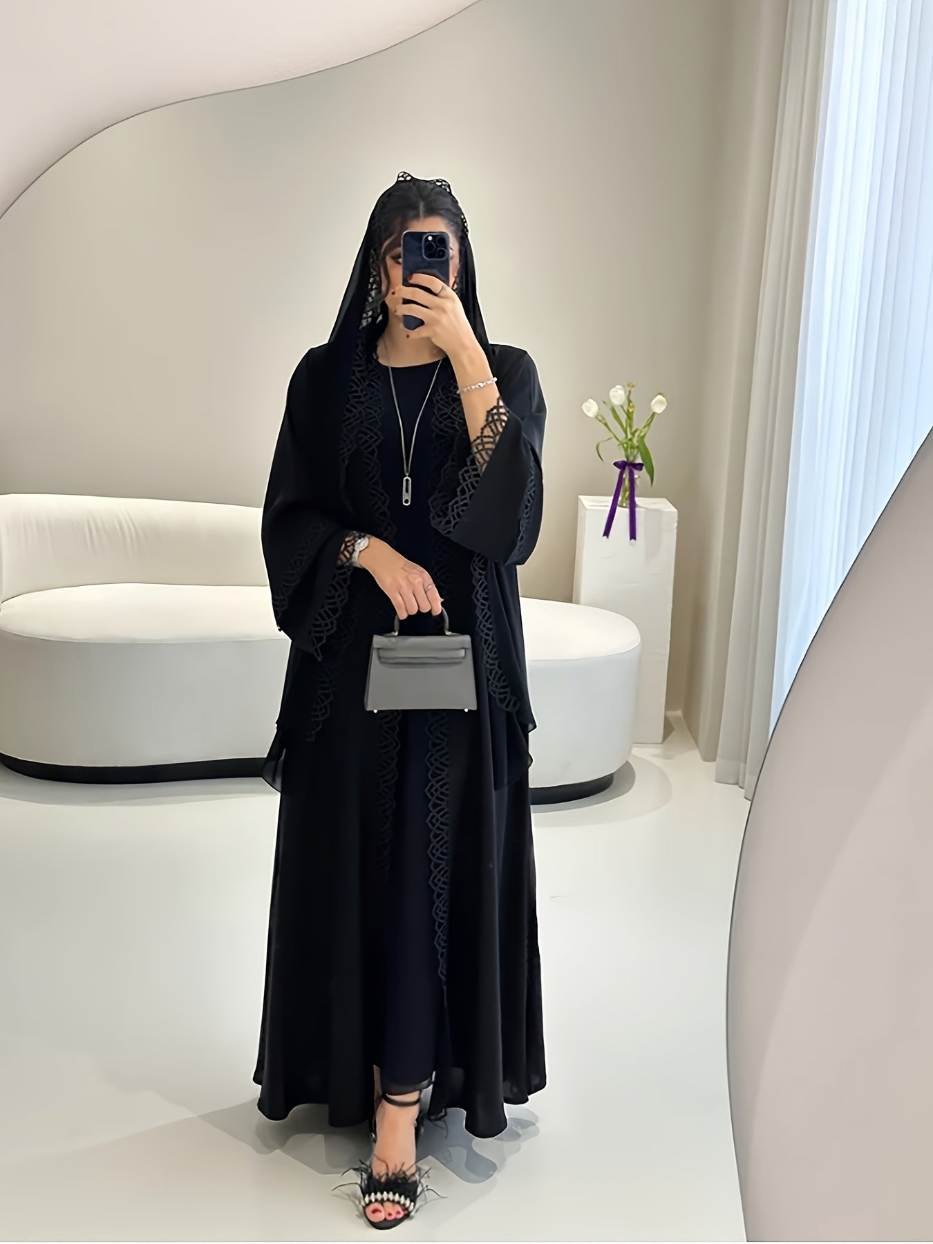 2pcs Set with Lace Trim Muslim Kaftan