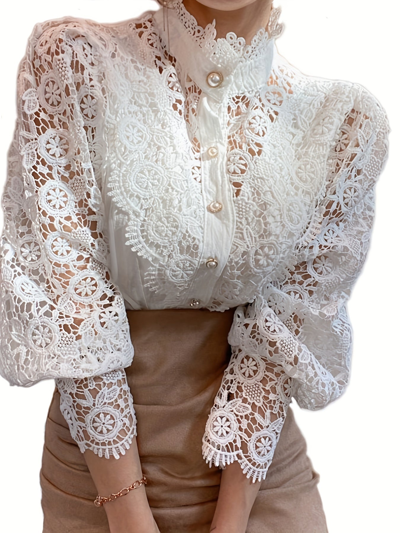 Elegant Women's Pleated Blouse with Sheer Lace