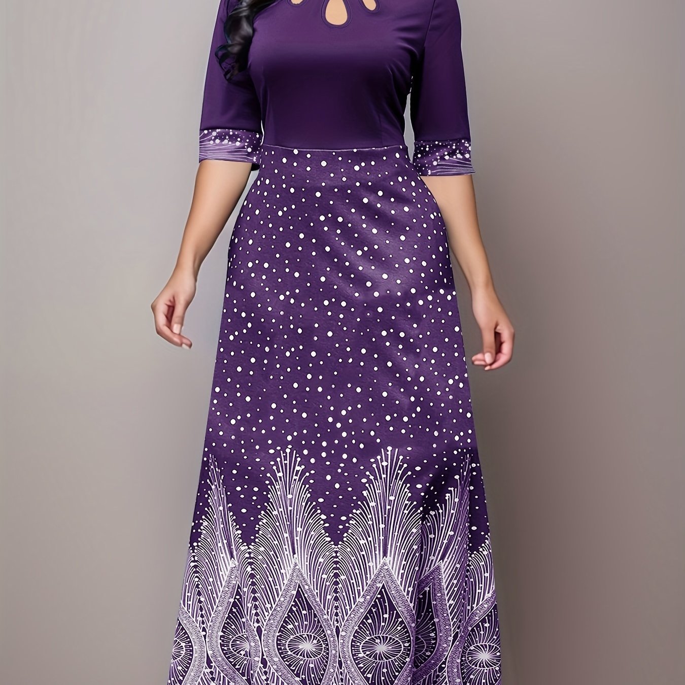 Elegant Floral Print Cut Out Party & Banquet Dress