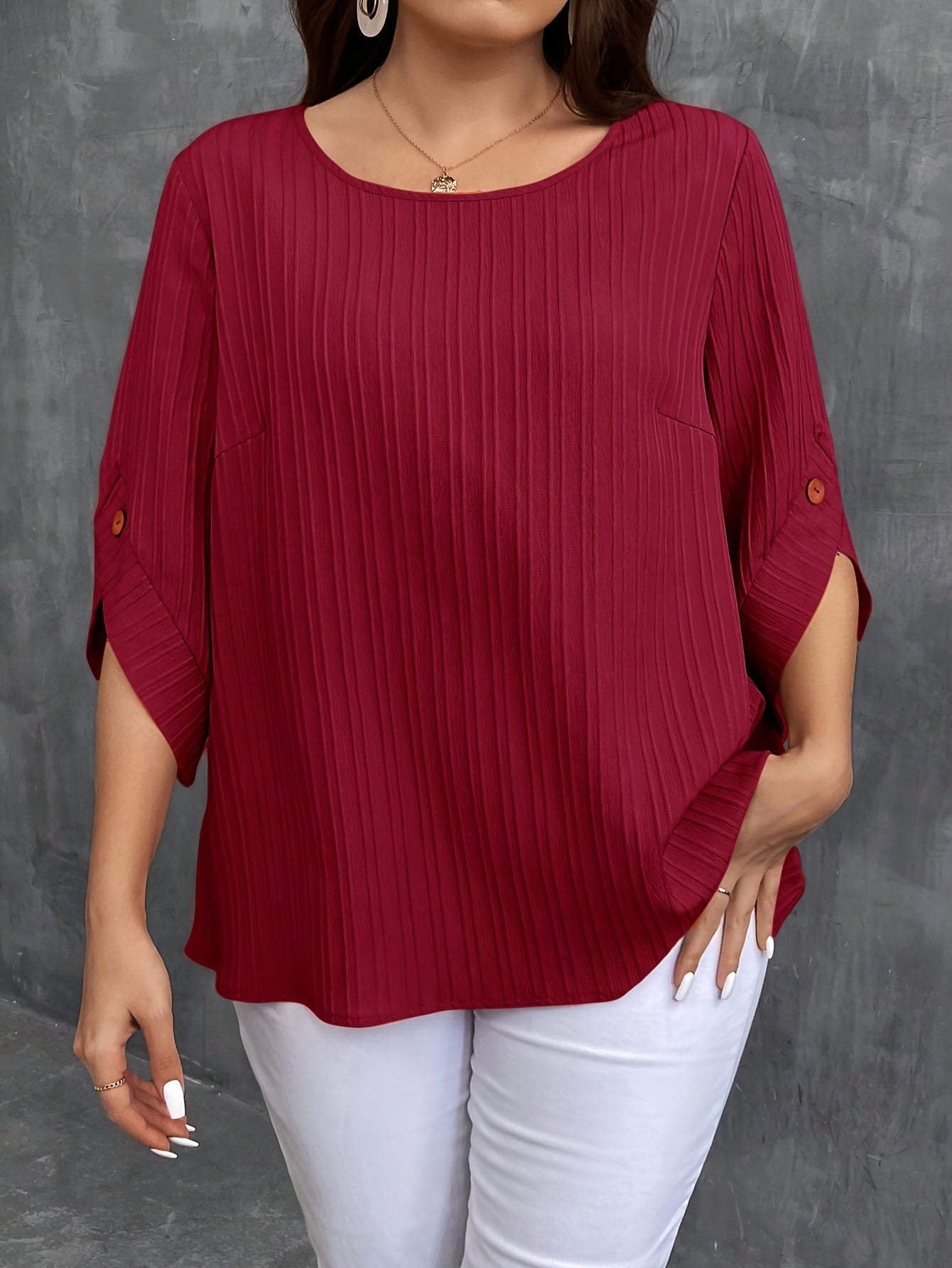 Women's Plus Size Button-Up Blouse , Short Sleeve