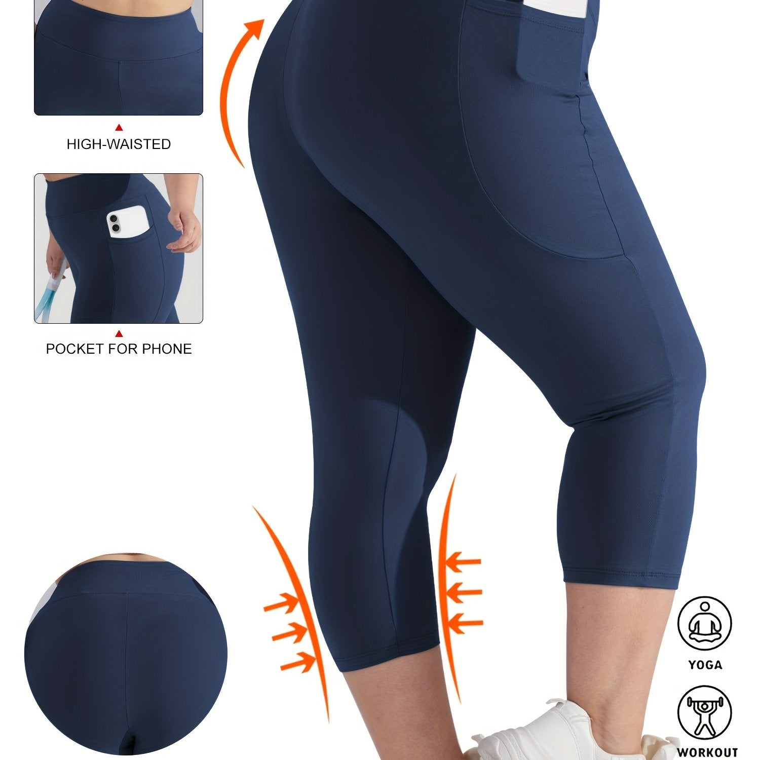 Women's High-Waist Crescent Moon Pocket Capri Leggings