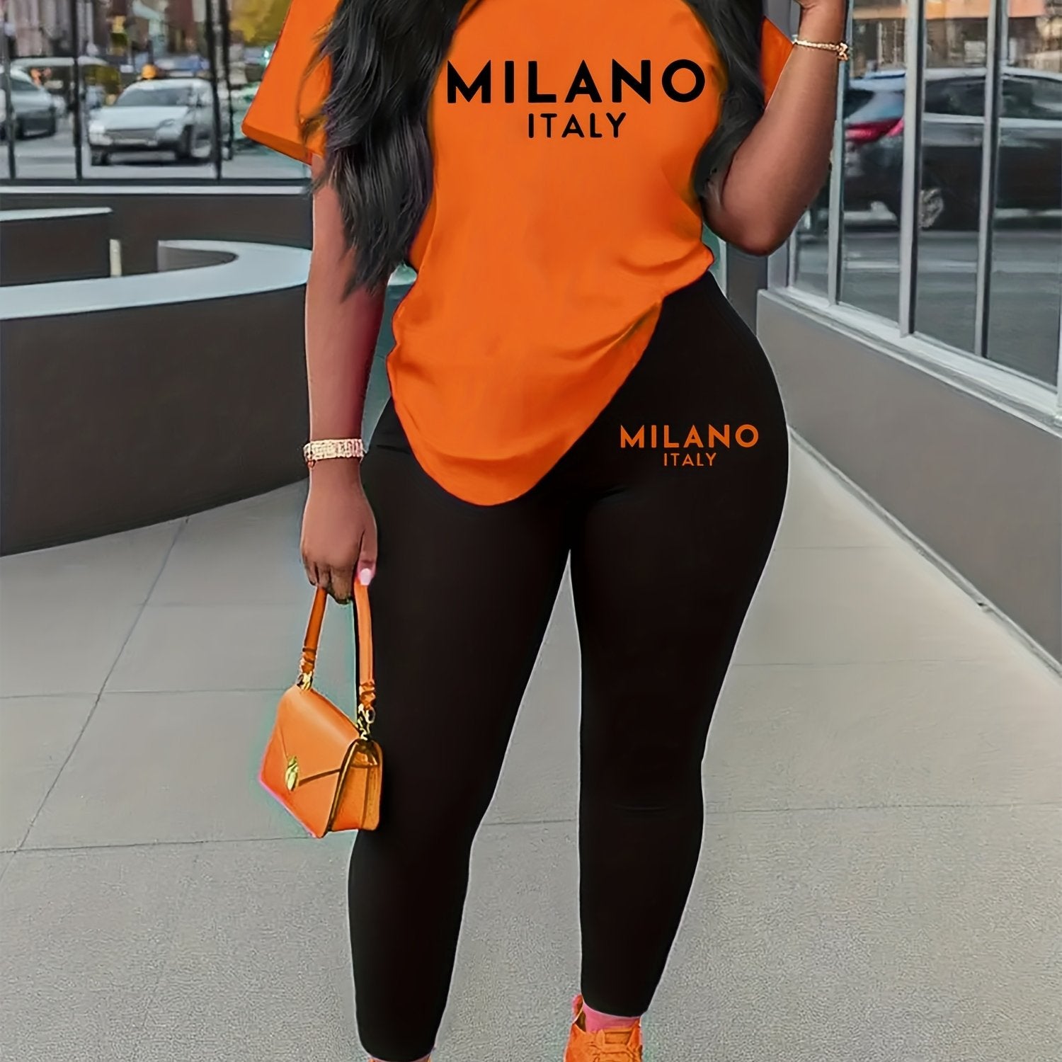 Women's Plus Size "Milano Italy" Graphic Tee & Leggings Set