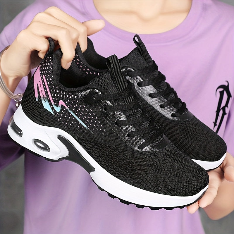 Women's Lightweight Breathable Knit Sneakers with Air Cushioning, Soft High Elastic Fabric, Slip-Resistant & Durable PVC Sole, Comfortable for Casual Outdoor Wear All Seasons, Ladies Sneakers