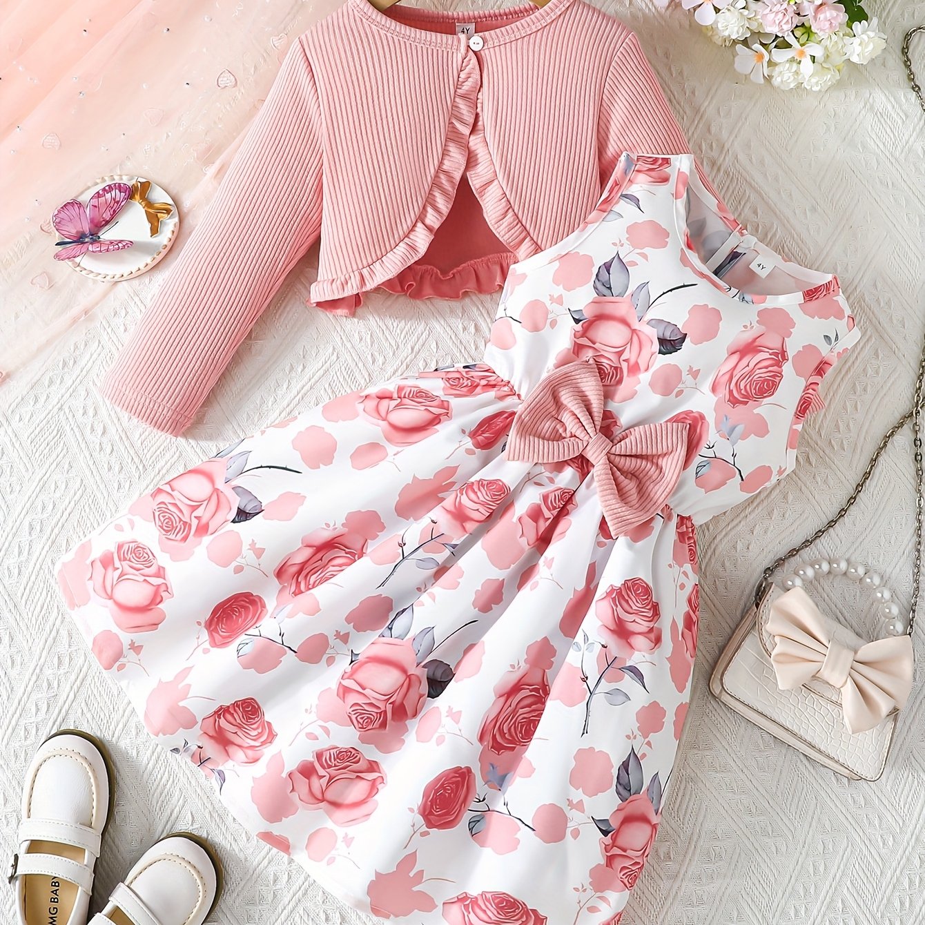 Girls' Floral Print Casual Sleeveless Dress