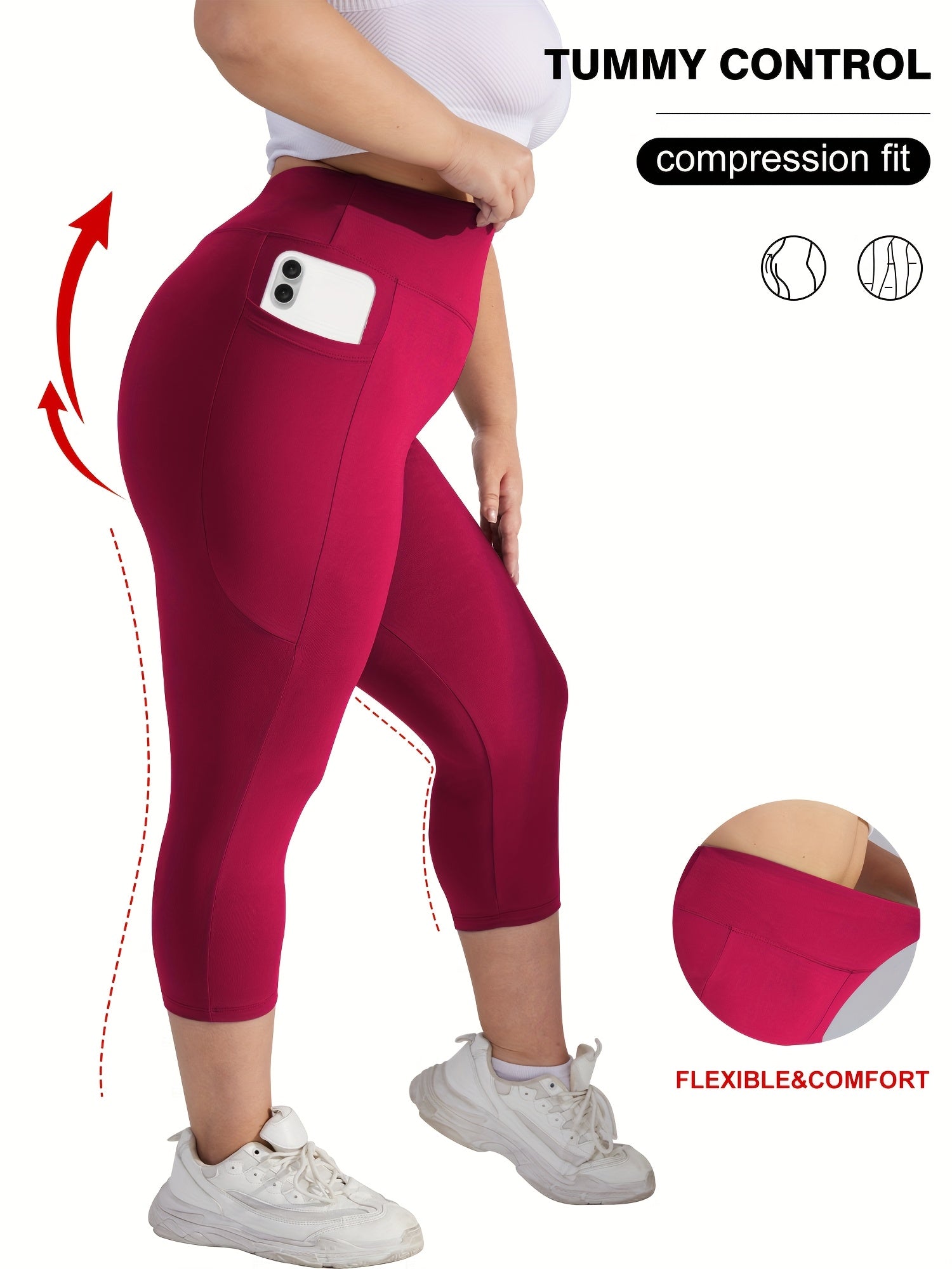 Women's High-Waist Crescent Moon Pocket Capri Leggings