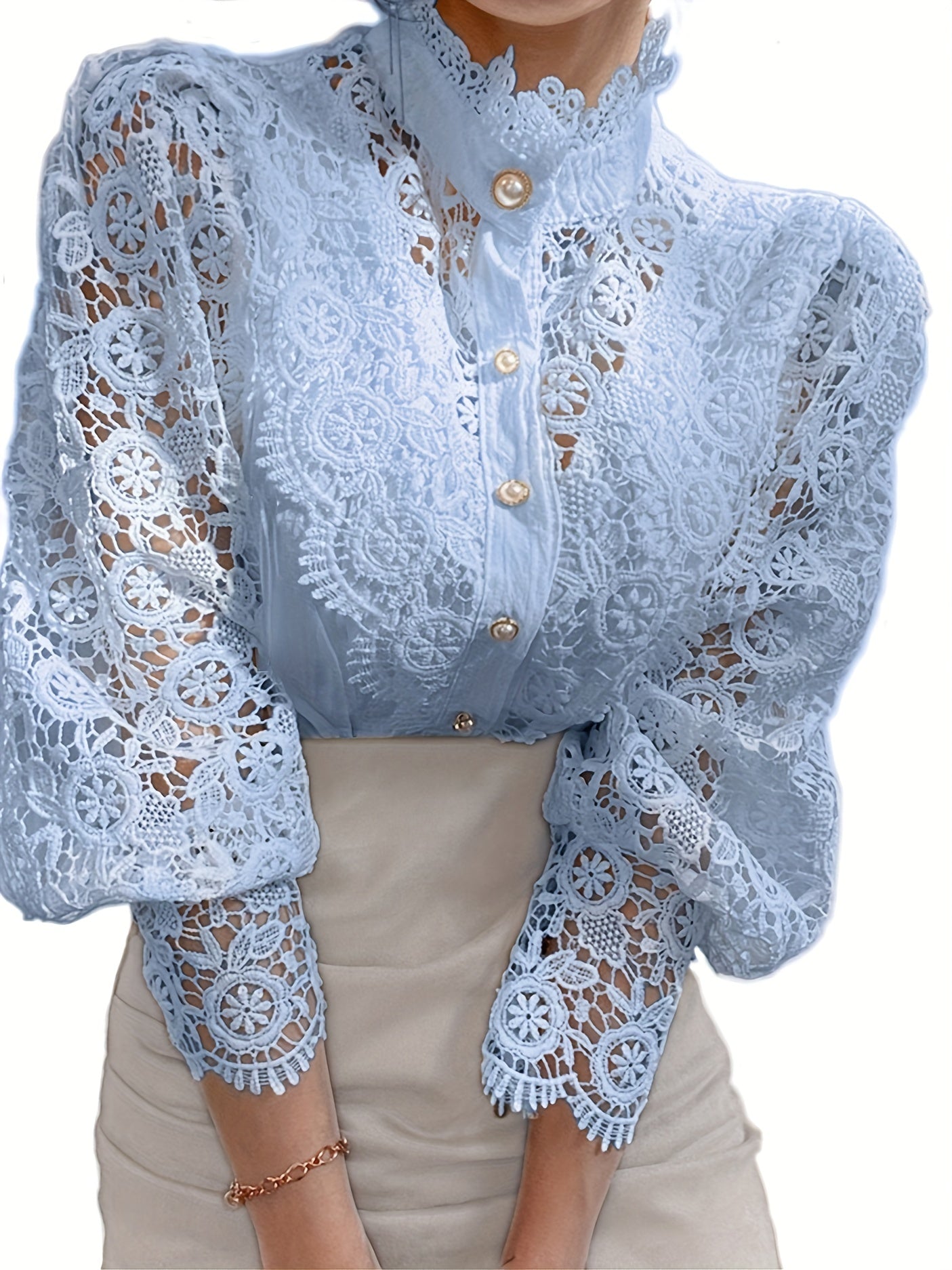 Elegant Women's Pleated Blouse with Sheer Lace