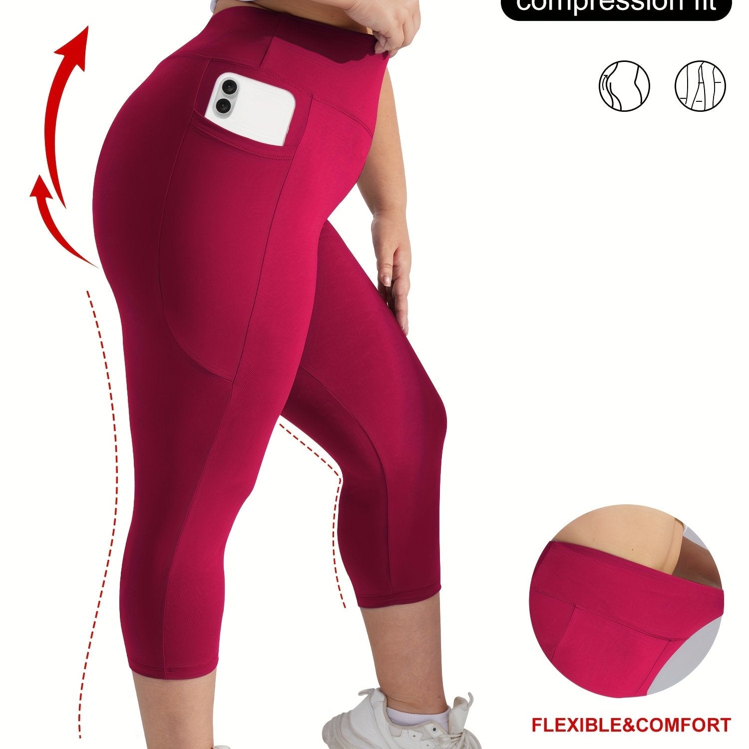 Women's High-Waist Crescent Moon Pocket Capri Leggings