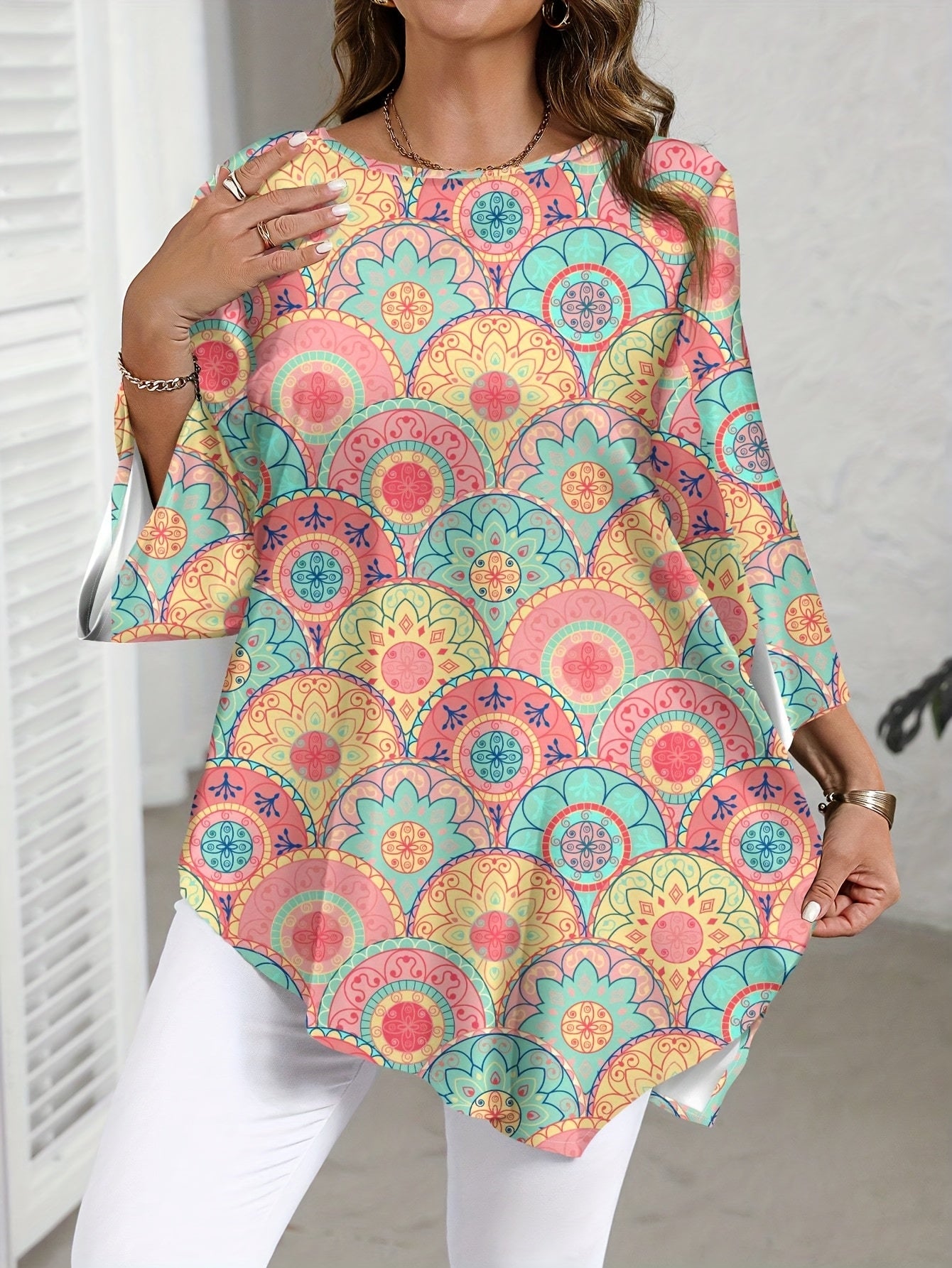 Elegant Plus Size Women's Floral Print Blouse