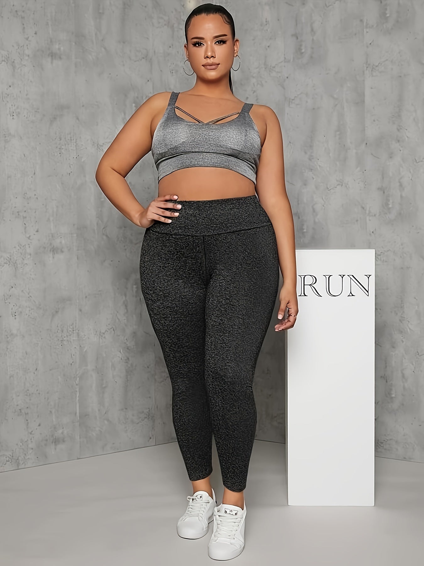 Plus Size High Waist Yoga Pants, Women's Stretchy Fitness Leggings
