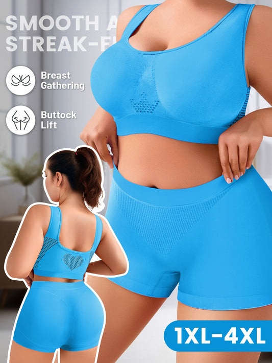 One Set Women's Plus Size Lingerie Bra and Panty Set Seamless Top Oversized Comfortable Loose Home Leisure Sports Bra