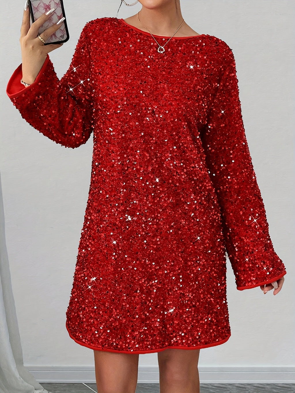 Plus Size Women's Elegant Sequined Bow-Knot Christmas Party Dress New Year and Parties