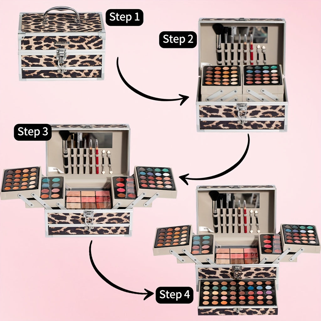 127pcs Leopard Print Makeup Gift Box, Eyeshadow Blush Highlighter Small Mirror Makeup Brush Multi-Purpose Women's Makeup Set, Surprise