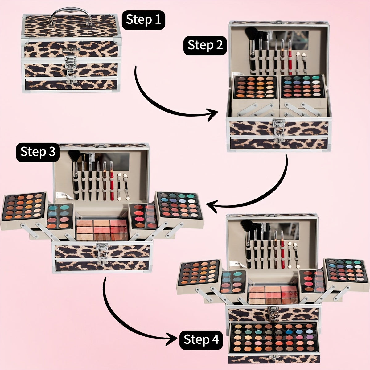 127pcs Leopard Print Makeup Gift Box, Eyeshadow Blush Highlighter Small Mirror Makeup Brush Multi-Purpose Women's Makeup Set, Surprise