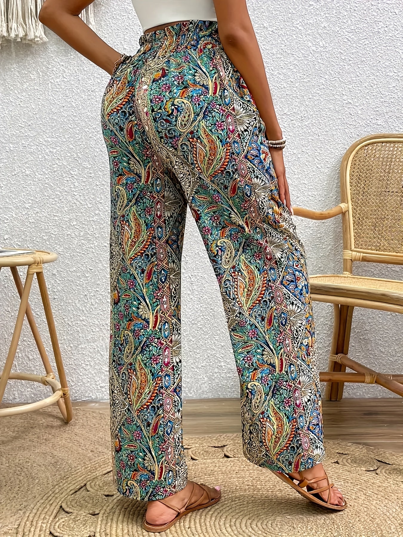 Women's Bohemian Paisley Print Wide-Leg Pants