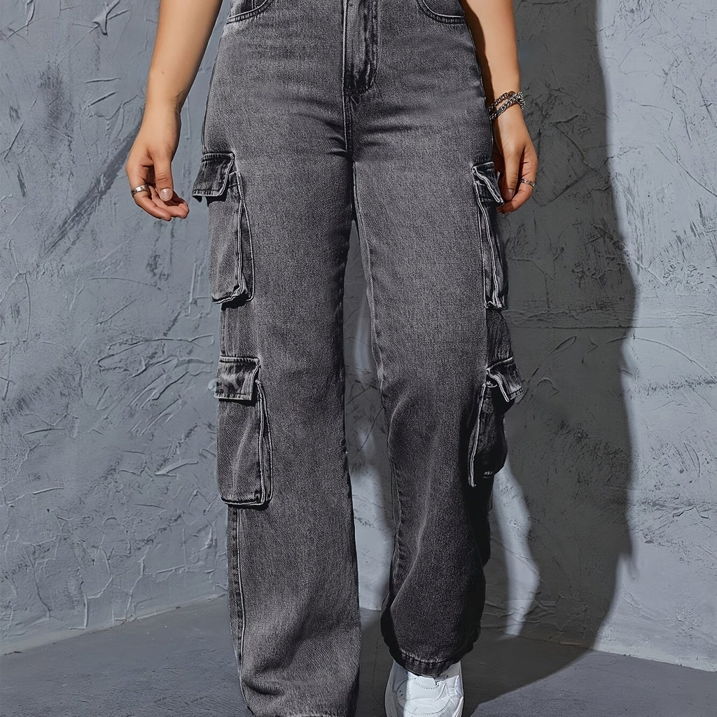 Stretchy High-Waist Women's Cargo Jeans