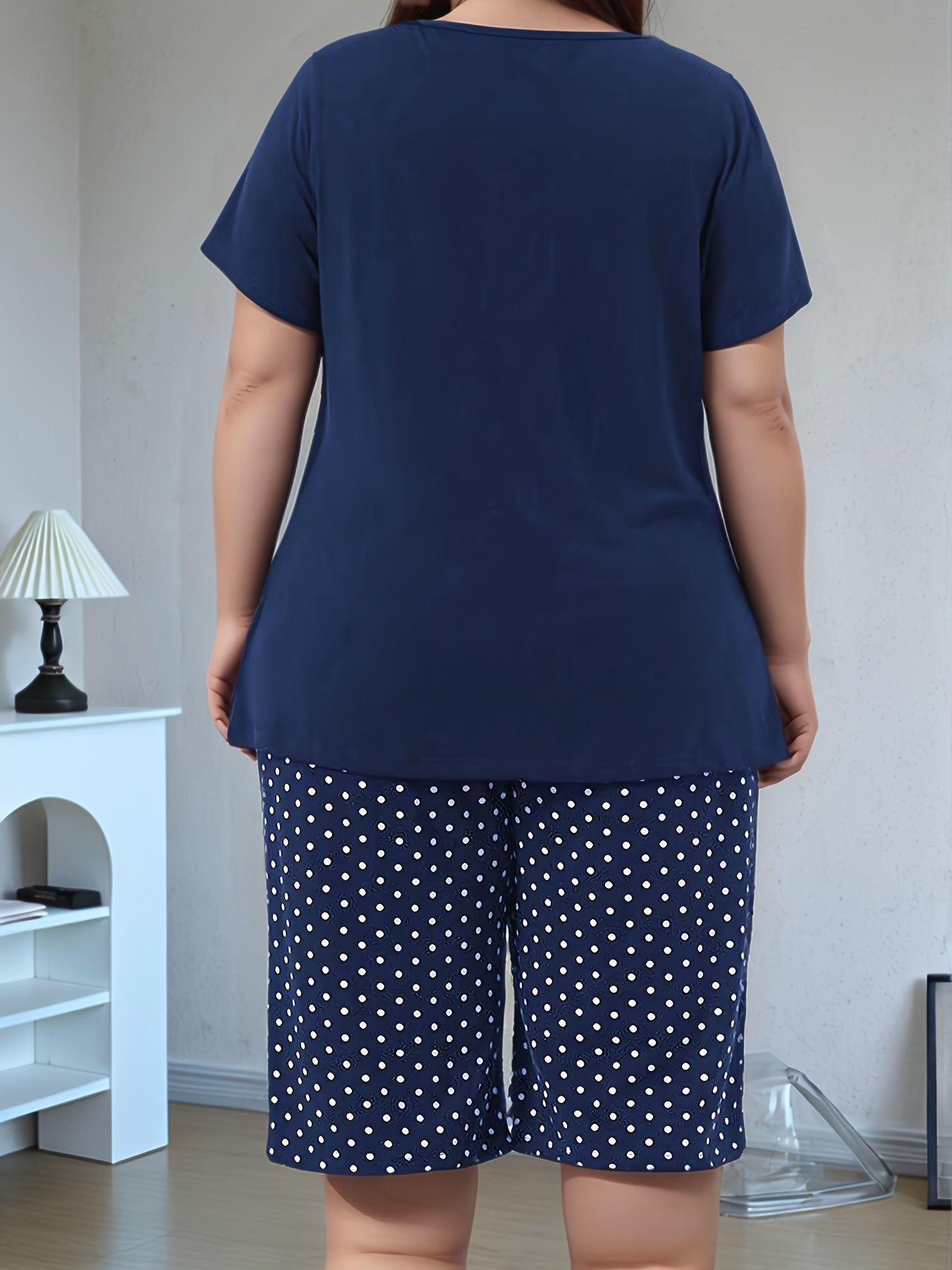 Summer Plus Size Women'S Casual Fashion Pajamas, Kitten Print, Comfortable Short Sleeve Shorts Set